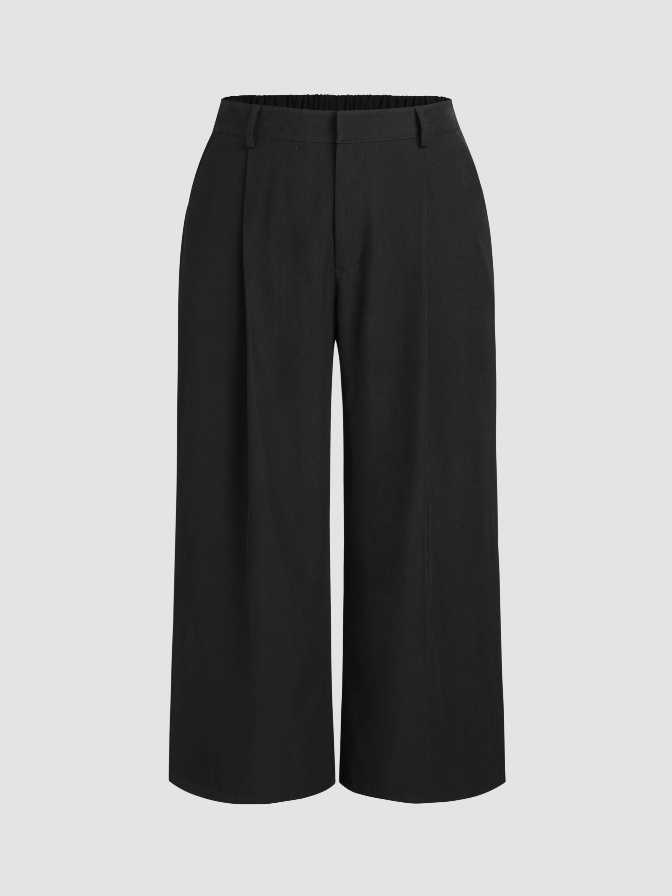 Mid Waist Pleated Pocket Wide Leg Pants Curve & Plus