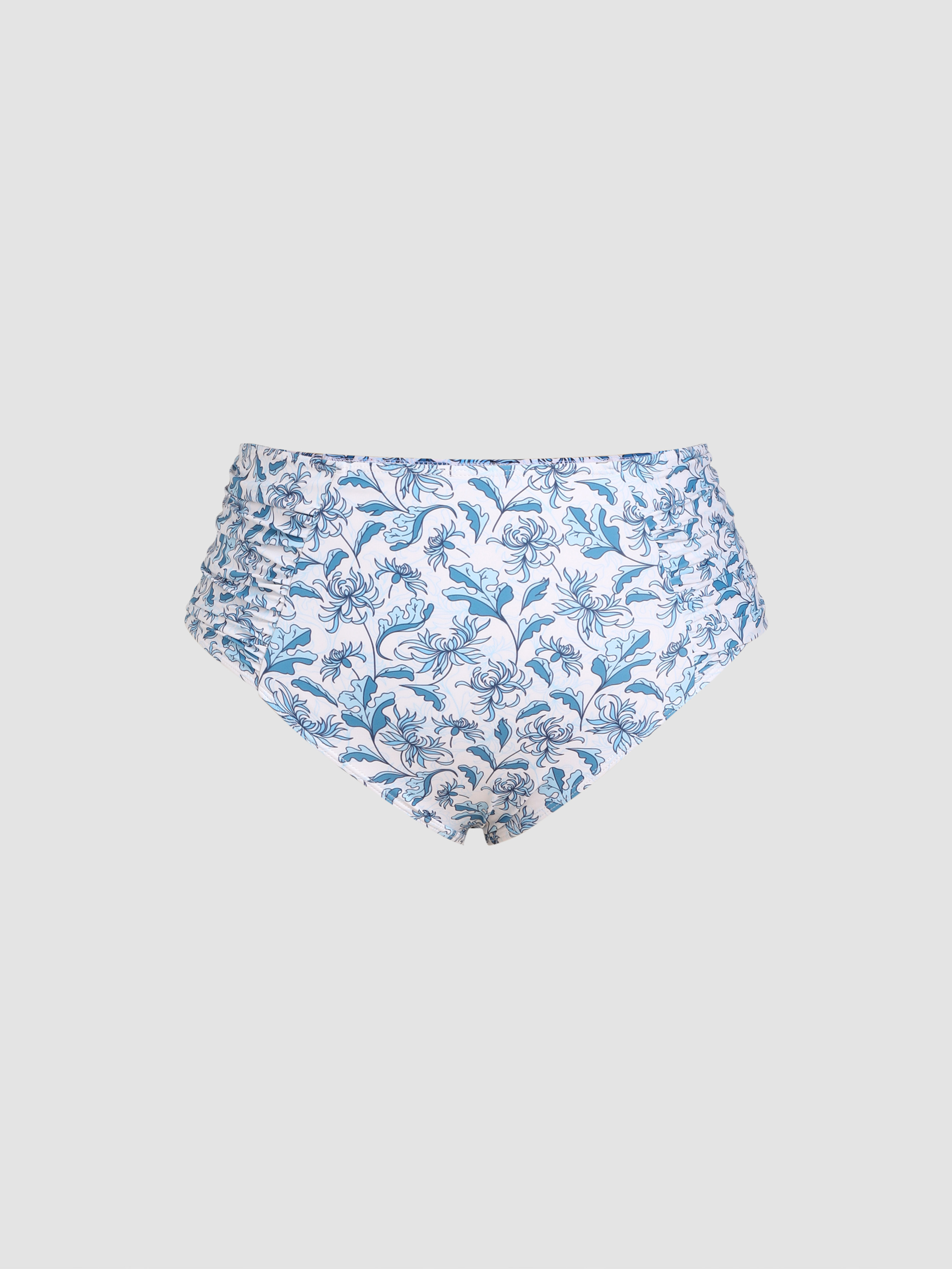 Leaf Print Ruched Bikini Bottom Curve & Plus