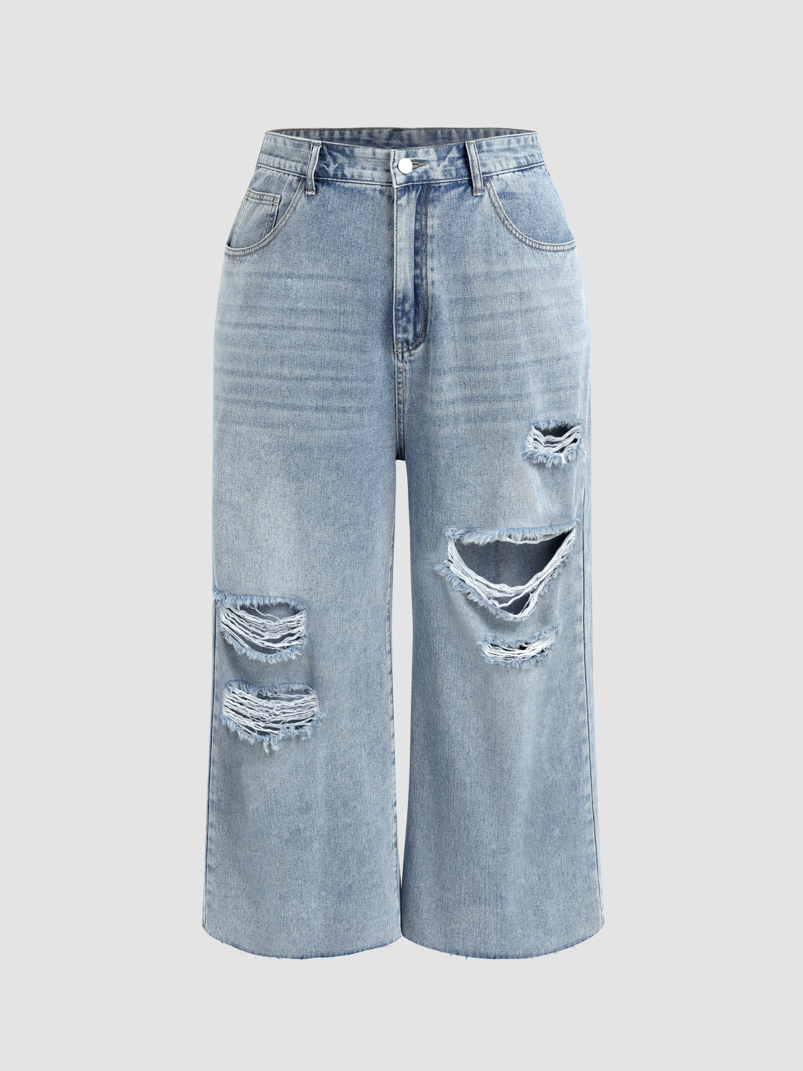 High Waist Ripped Straight Leg Jeans Curve & Plus