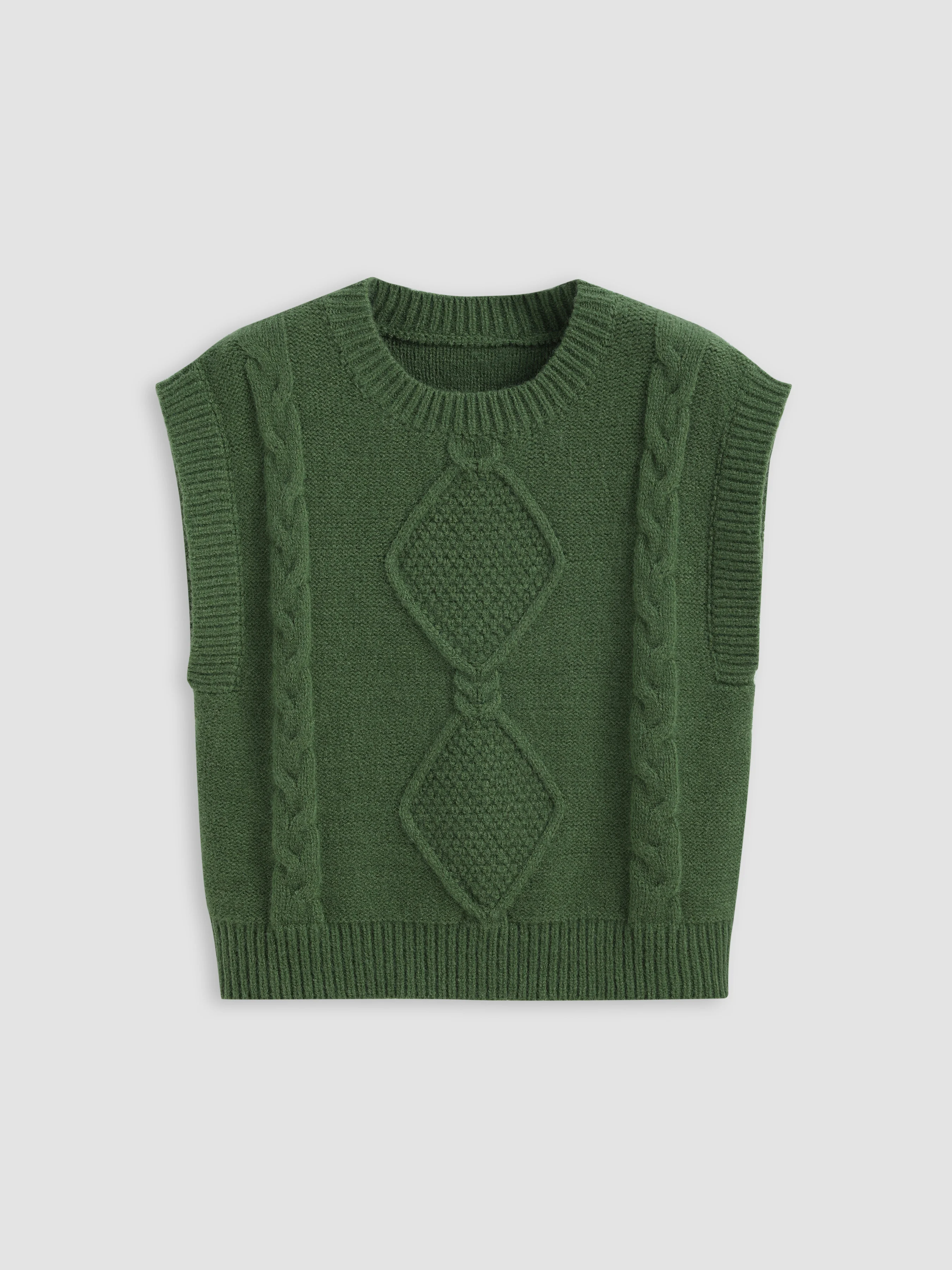 Round Neckline Geometric Knitted Vest