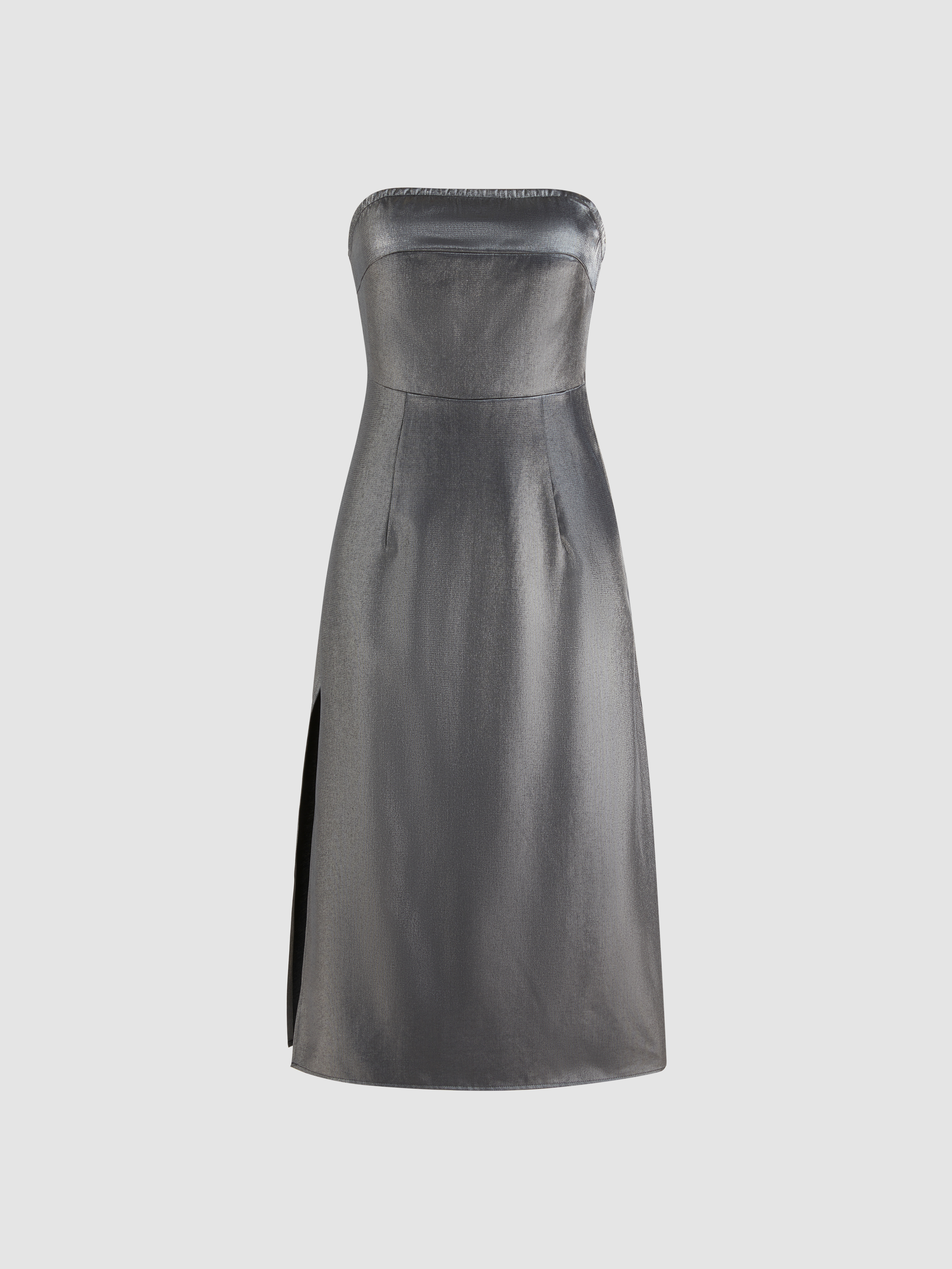 Tube Metallic Split Midi Dress