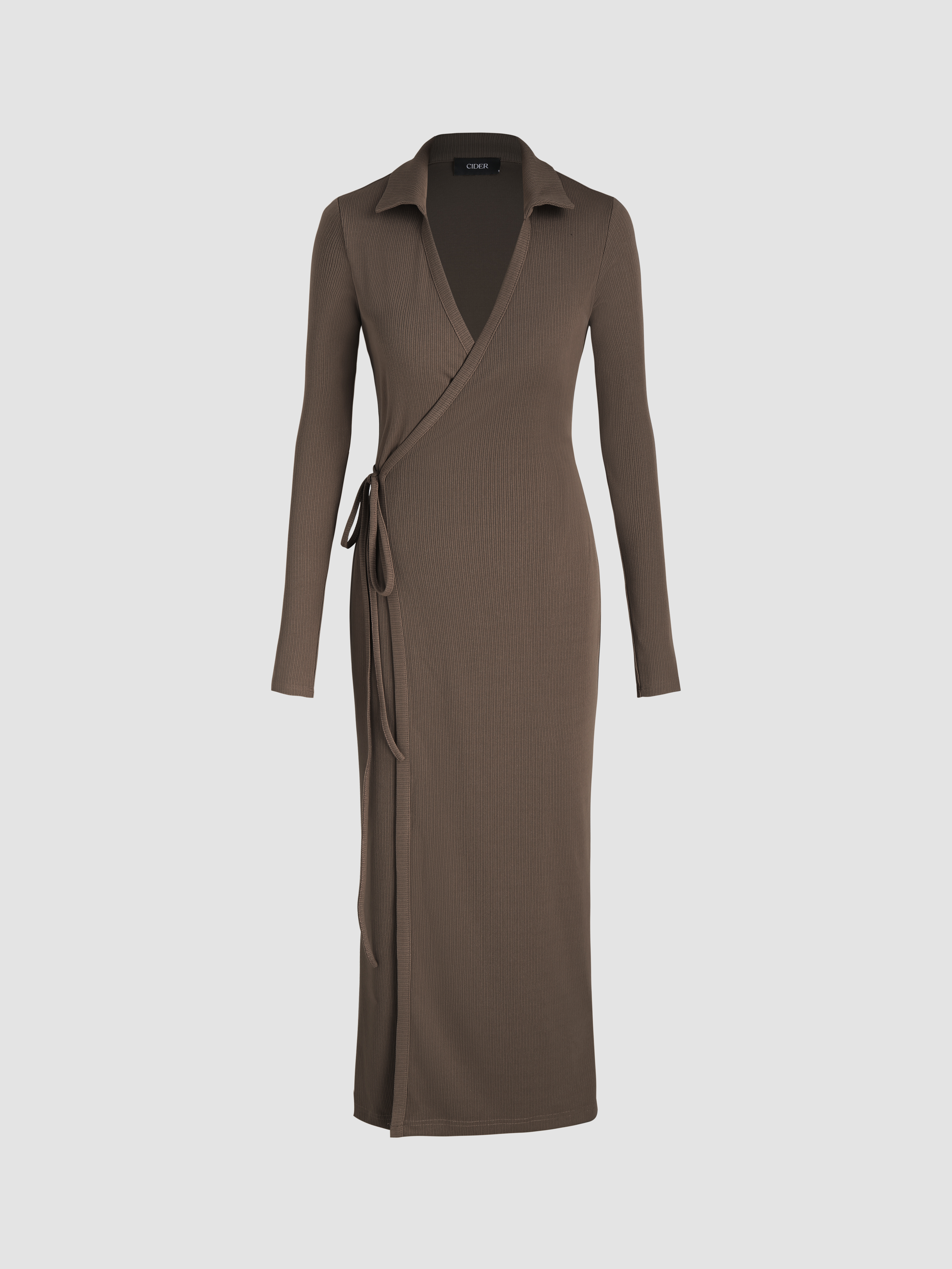 V-neck Solid Midi Dress
