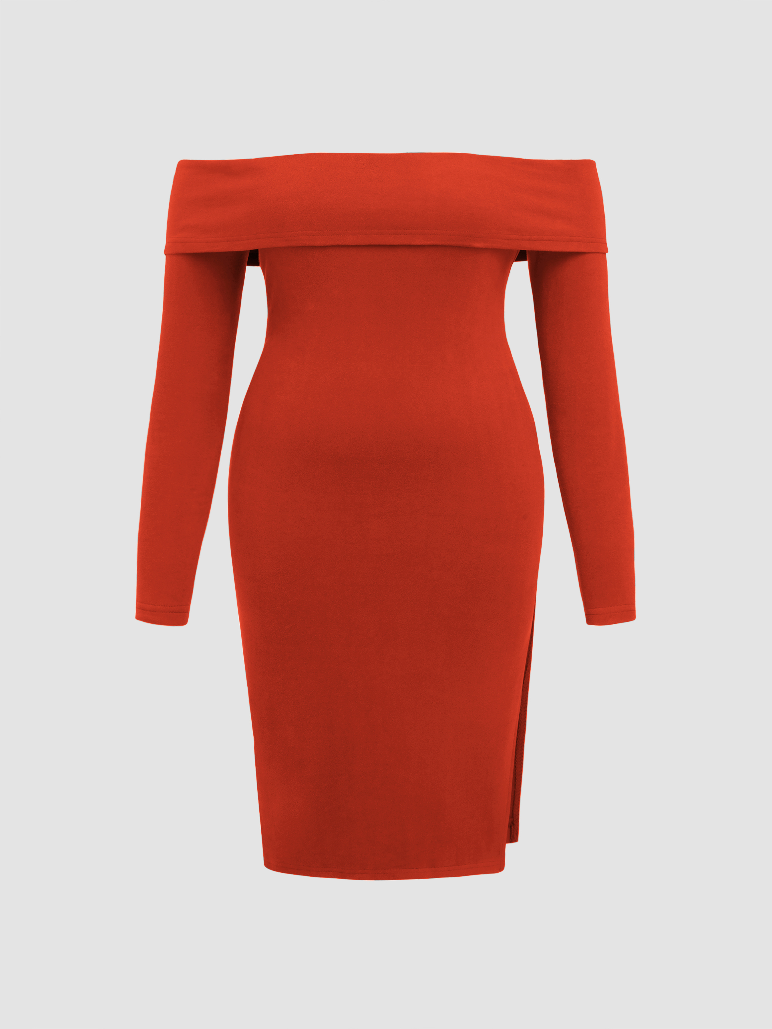 Jersey Off-shoulder Solid Split Midi Dress Curve & Plus