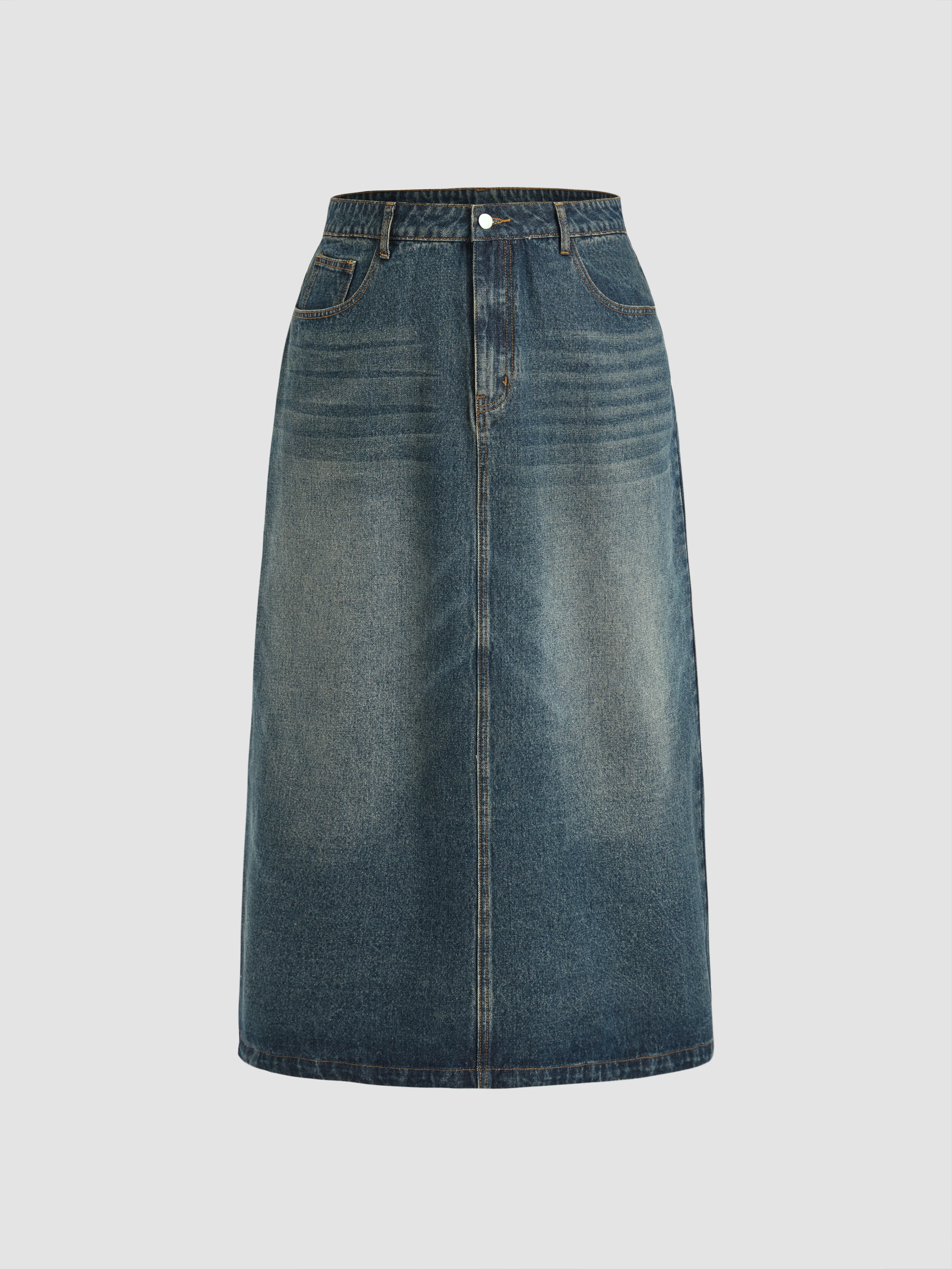 Denim Mid Waist Pocket Maxi Skirt Curve & Plus