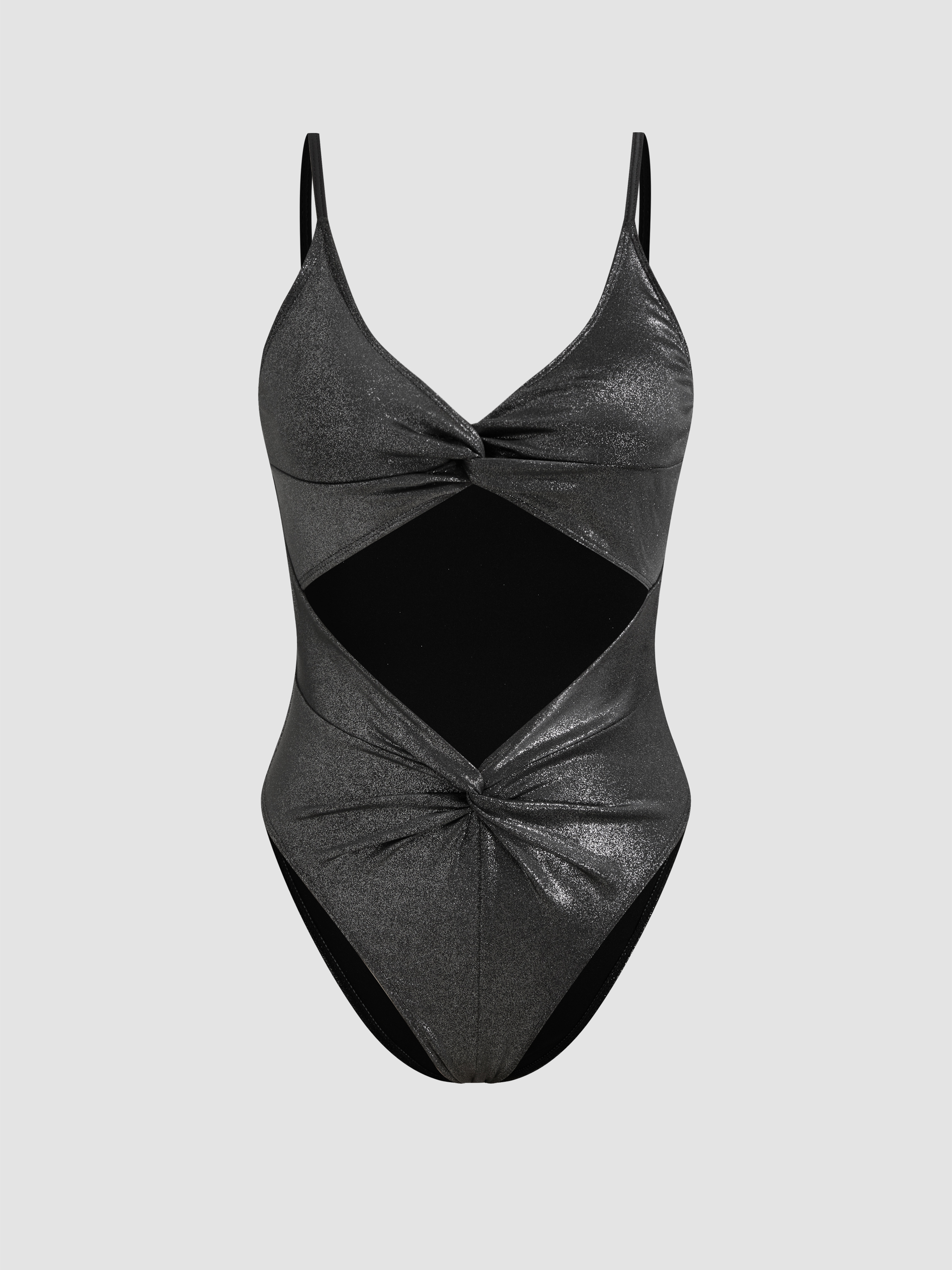 V-neck Solid Twist Cut Out Shaping One Piece Swimsuit