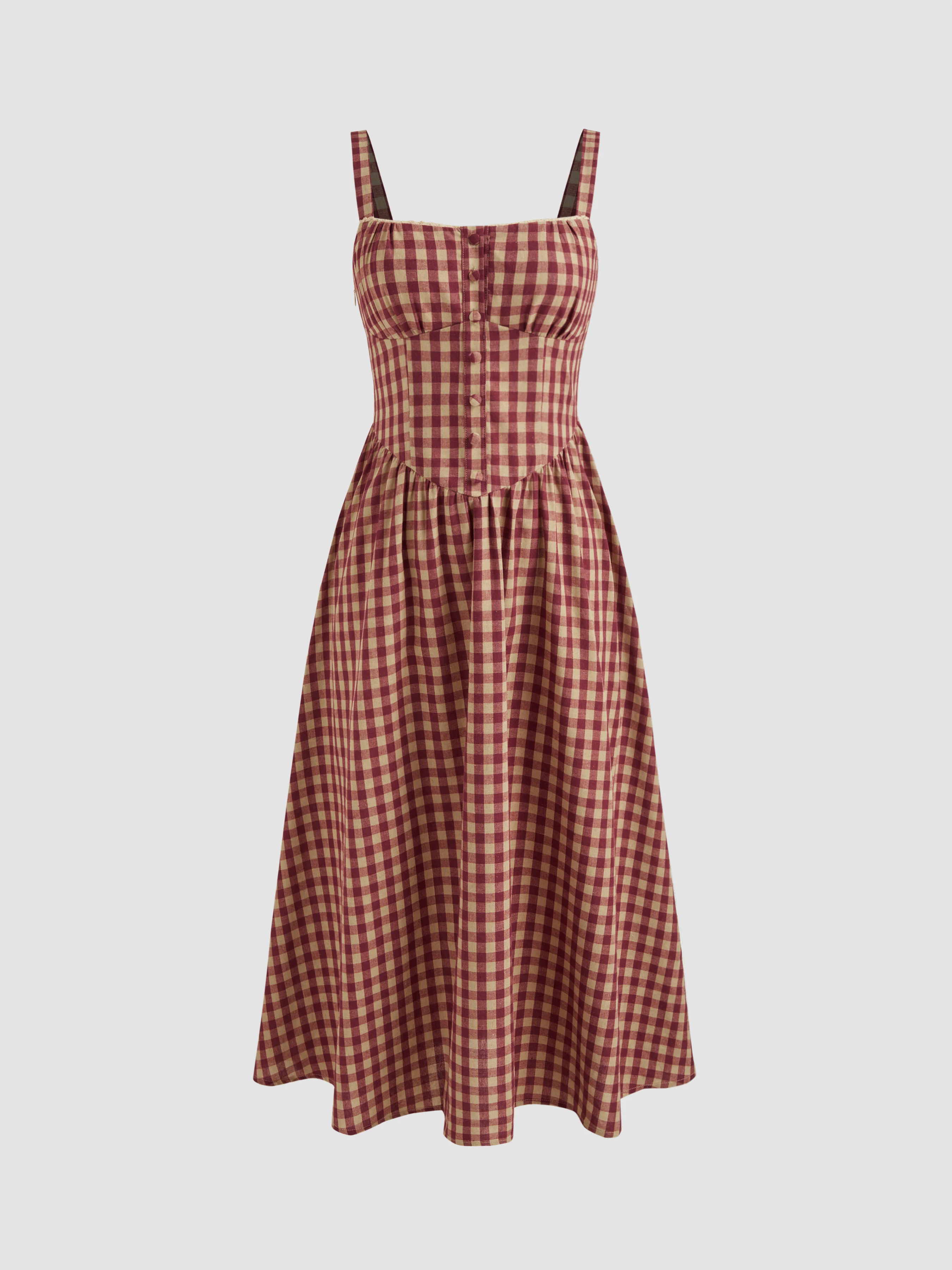 Cotton-blend Square Neck Gingham Maxi Dress