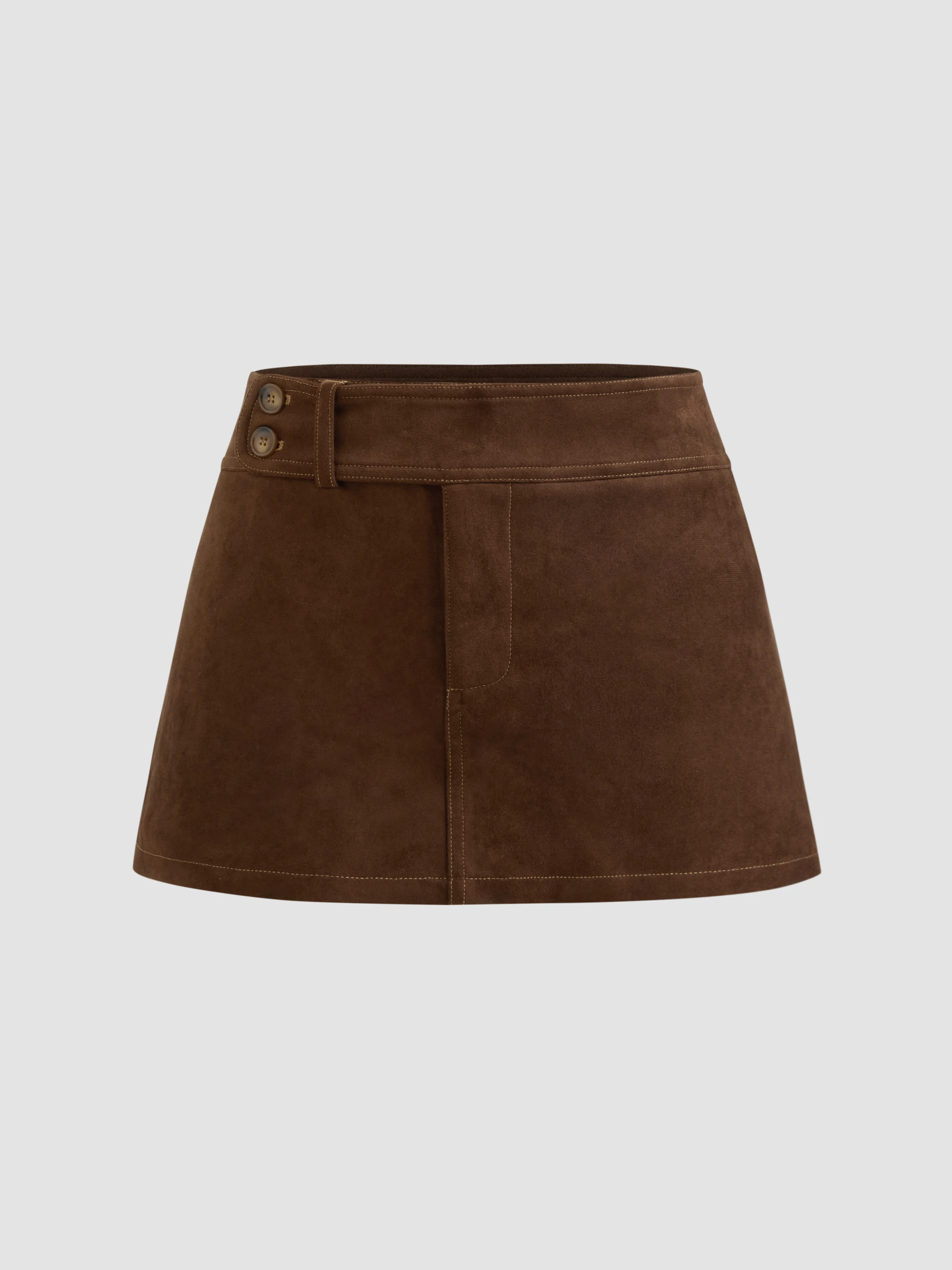 Suede Low Rise Solid Button Mini Skirt