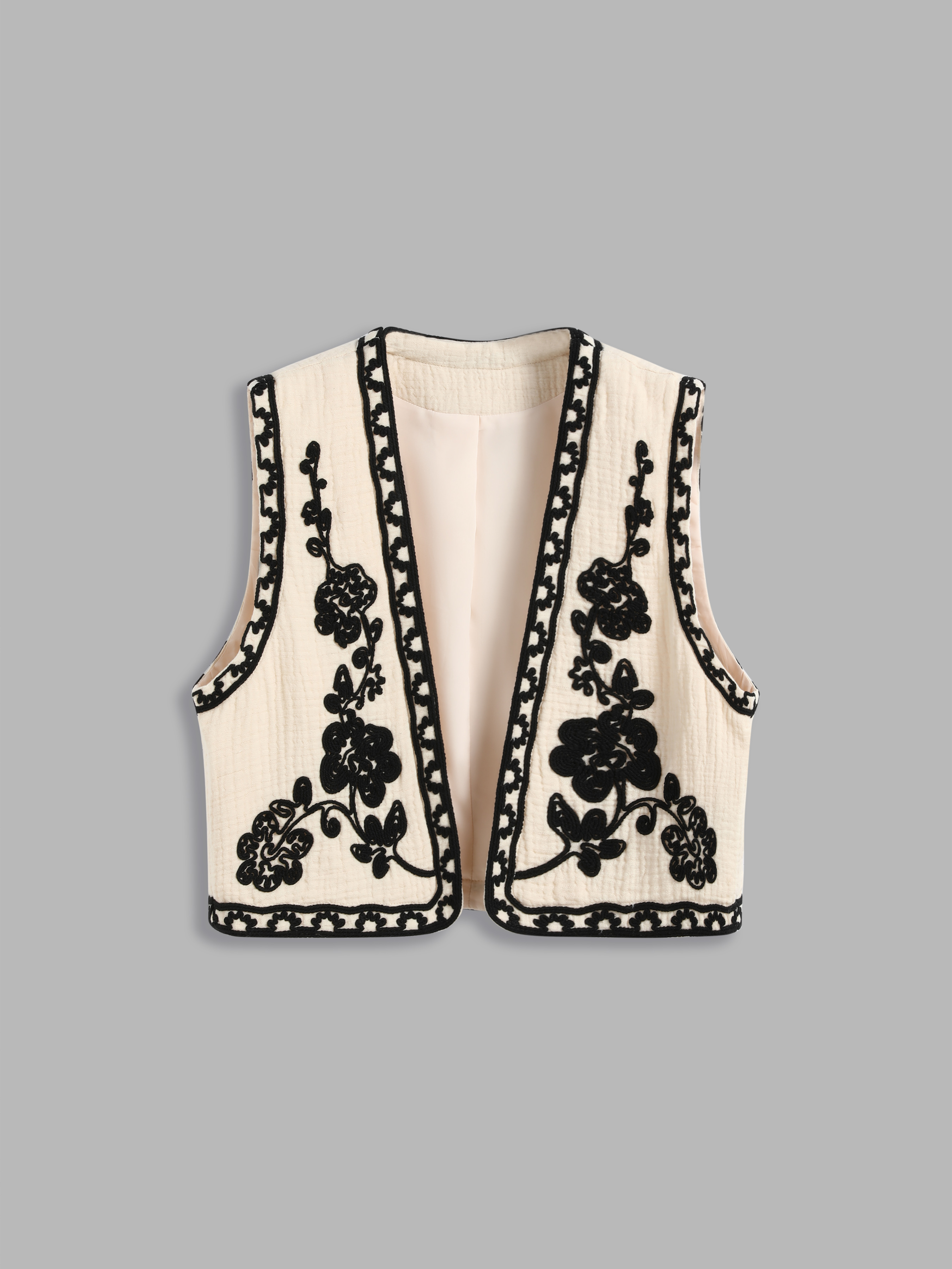 Cotton-blend Cropped V-Neck Floral Vest