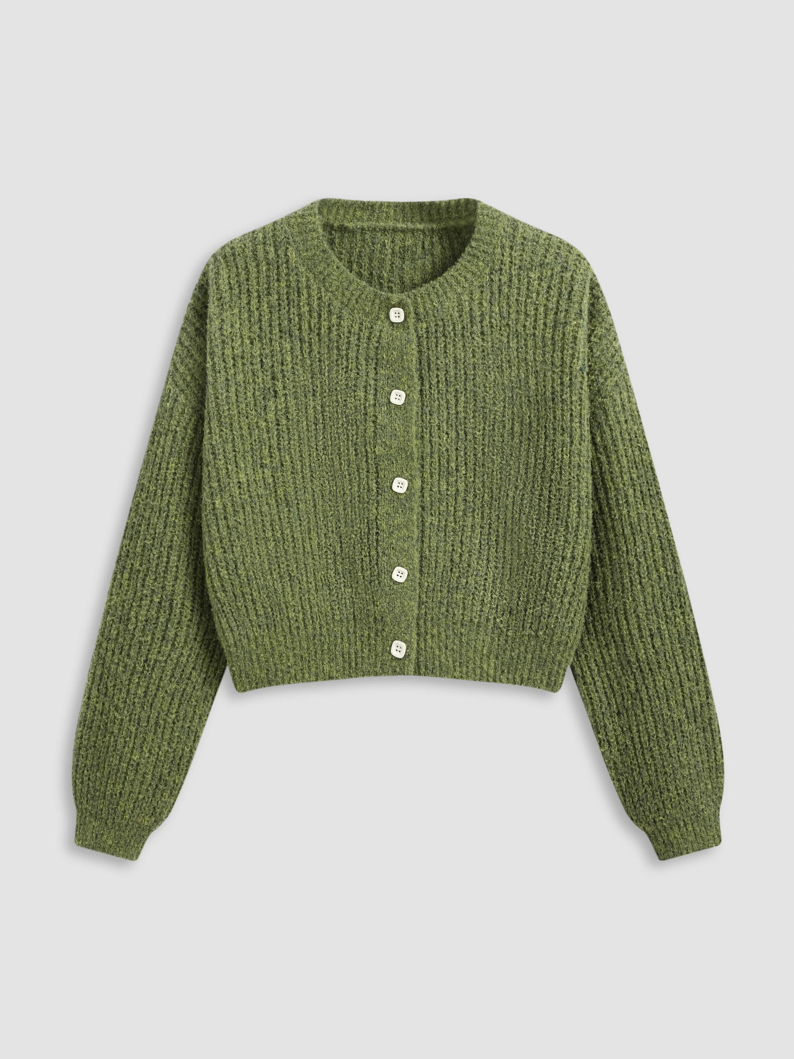 Knit Round Neckline Button Cardigan