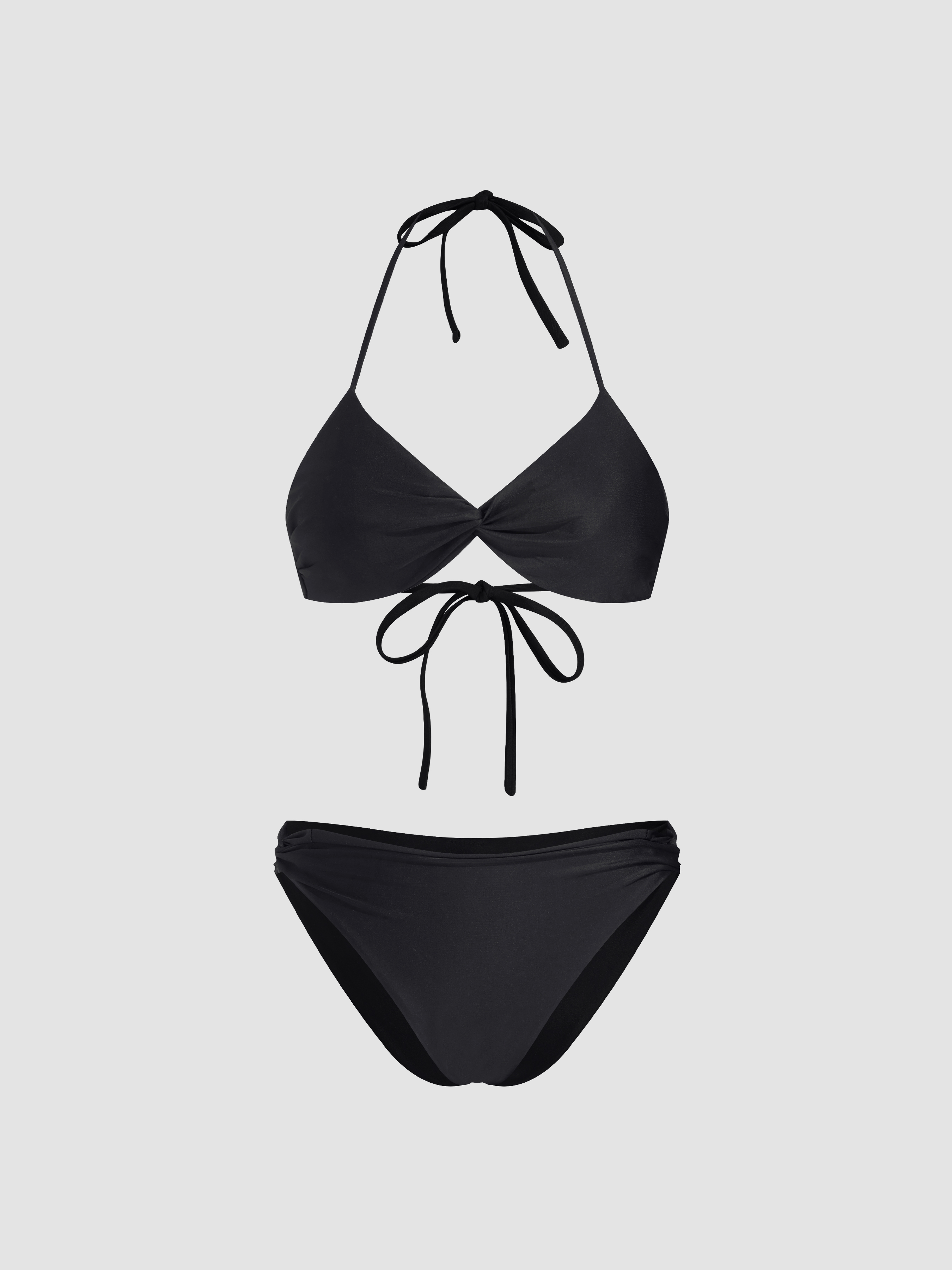 V-neck Twist Halter Cheeky Bikini Set