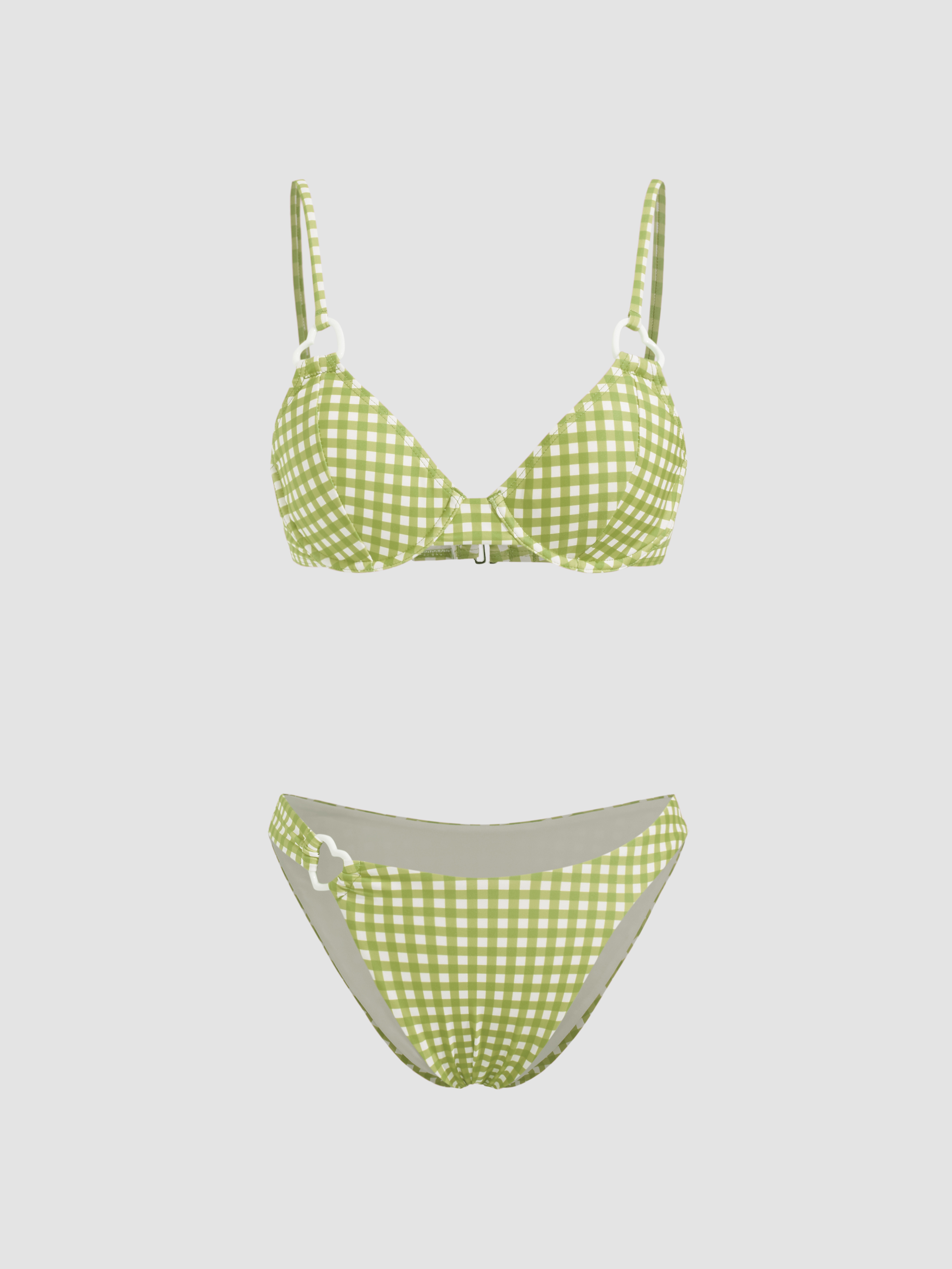 Heart Ring Linked Check Underwire Bikini Set