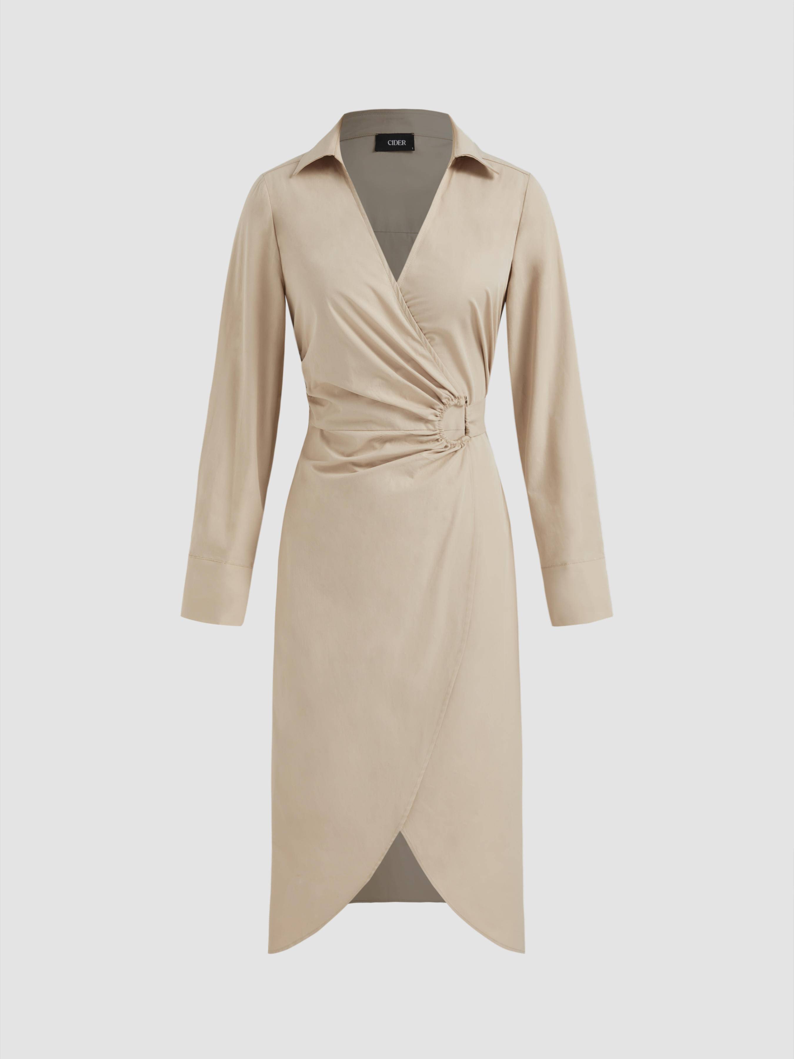 Cotton-blend V-neck Ruched Knotted Wrap Midi Dress