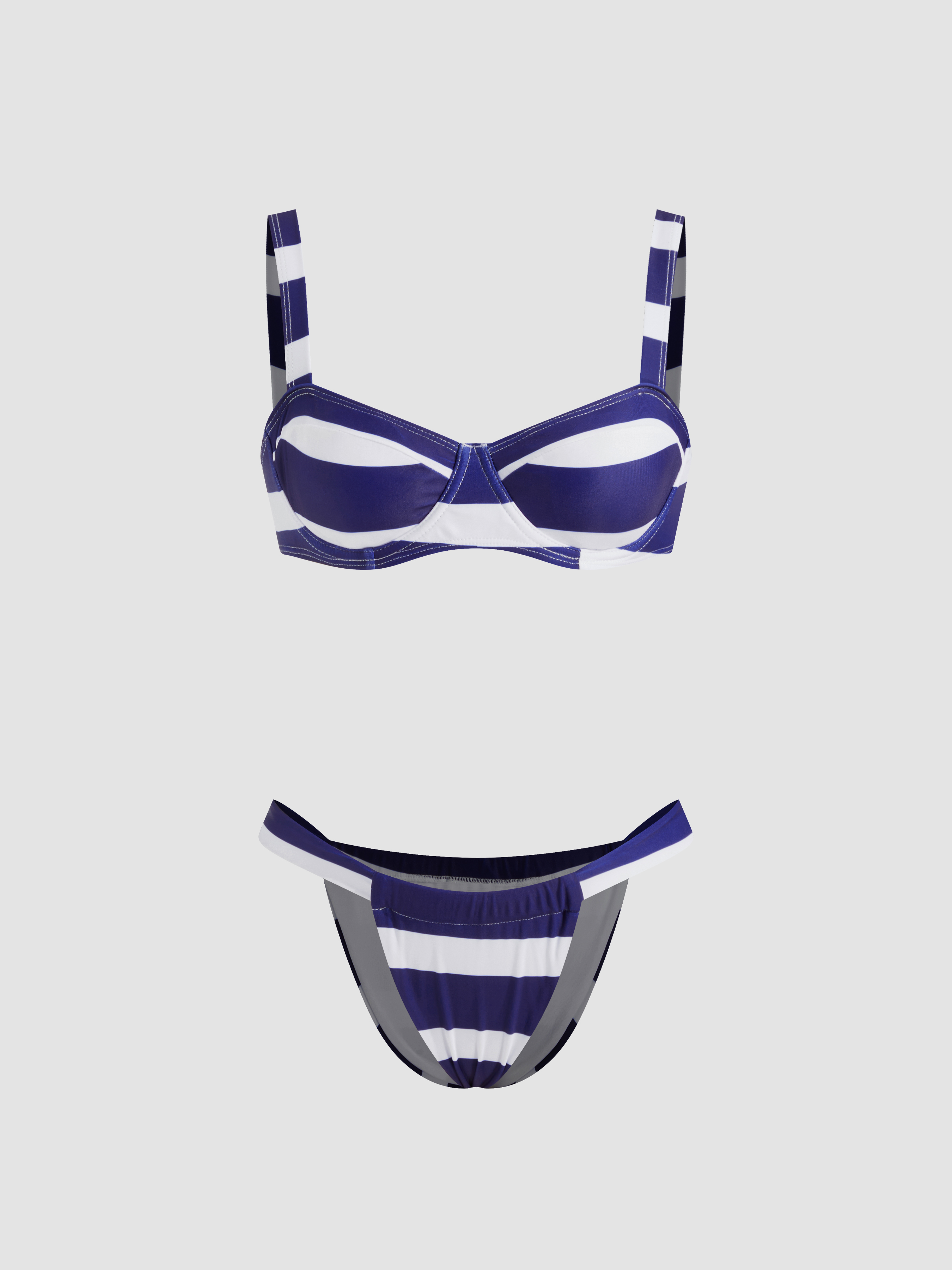 V-neck Stripe Underwire Bikini Set