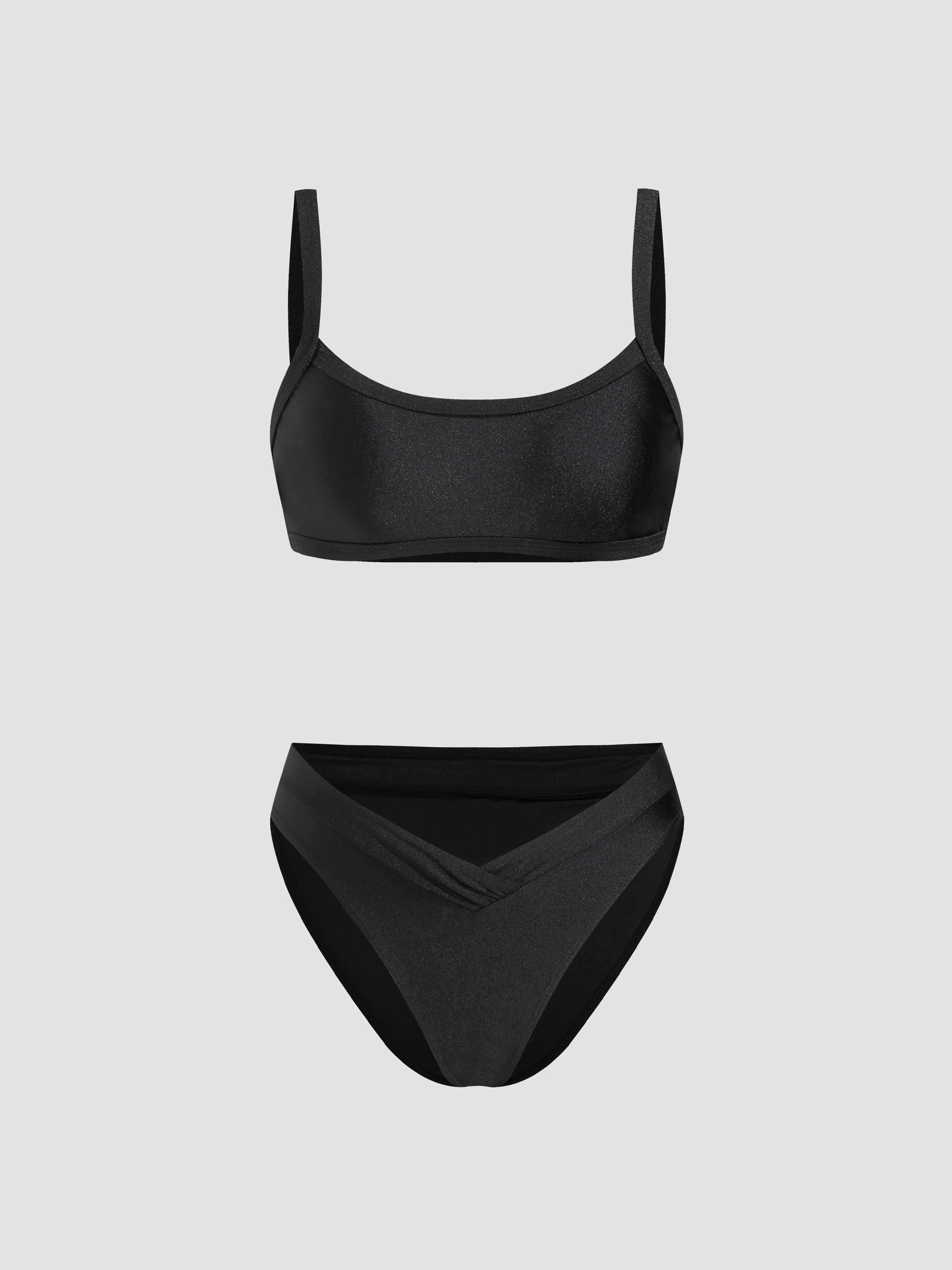 U-neckline Tankini Full Coverage Bikini Set