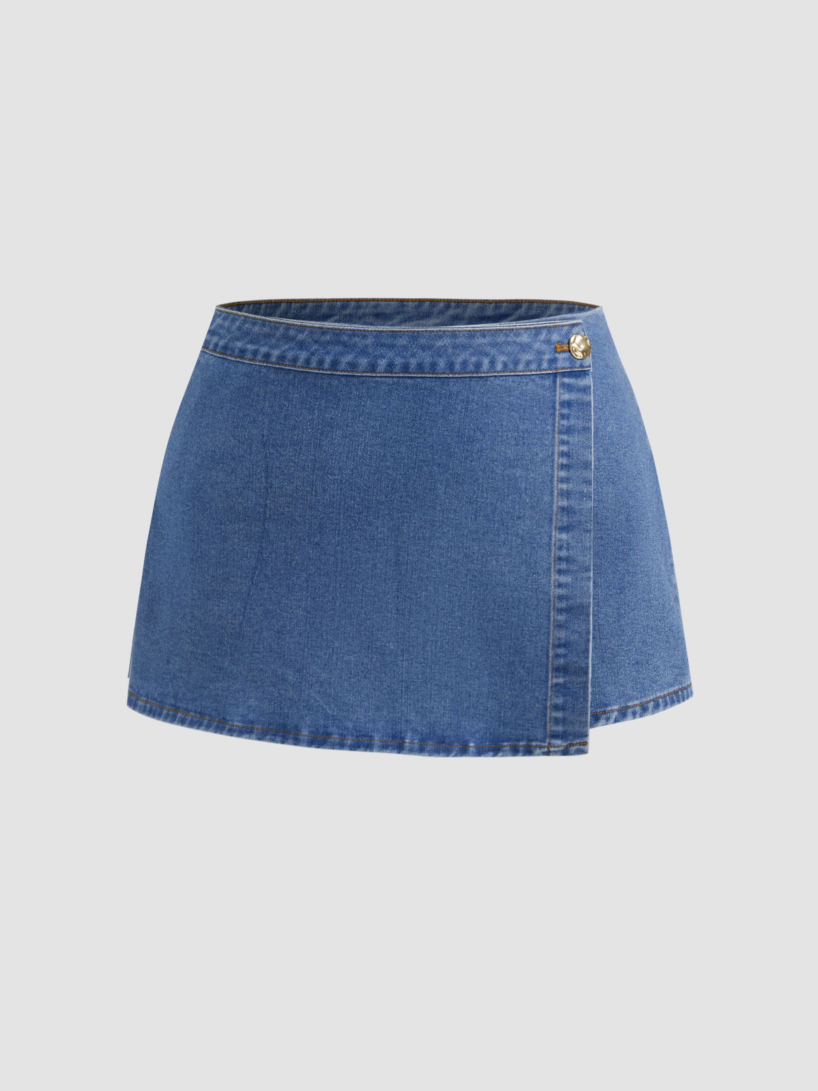 High Stretch Denim Mid Rise Wrap Micro Mini Skort Curve & Plus