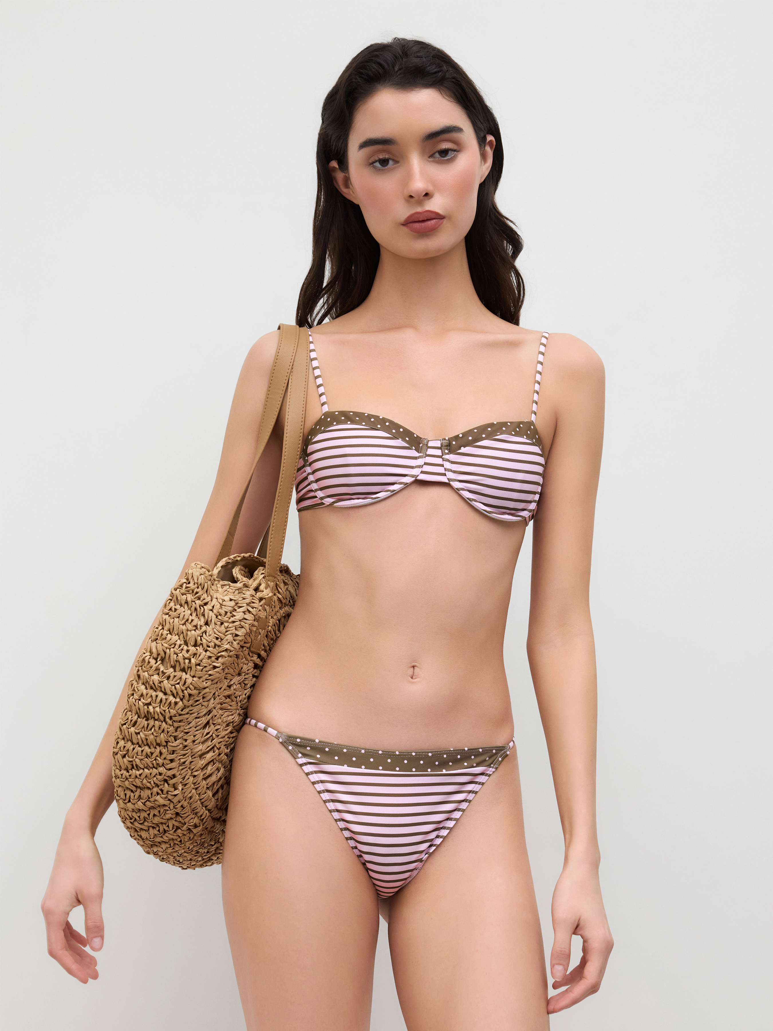 V-neck Stripe Polka Dot Underwire Bikini Set