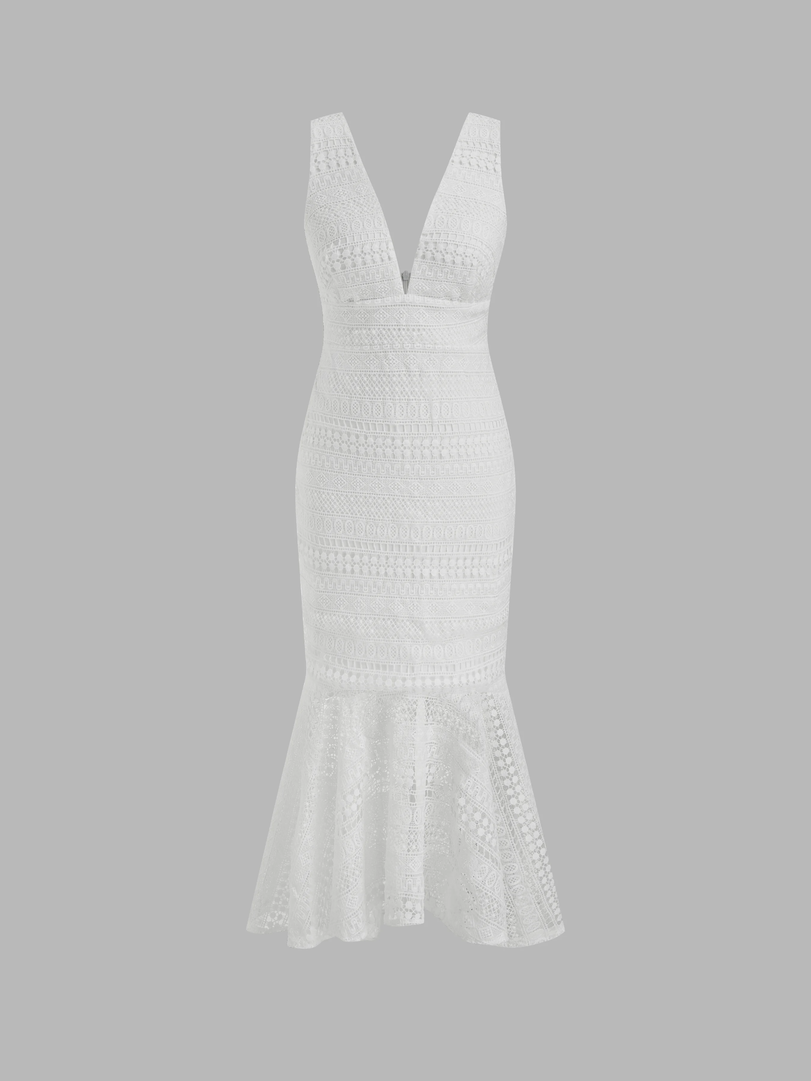 Lace V-neck Embroidery Midi Dress