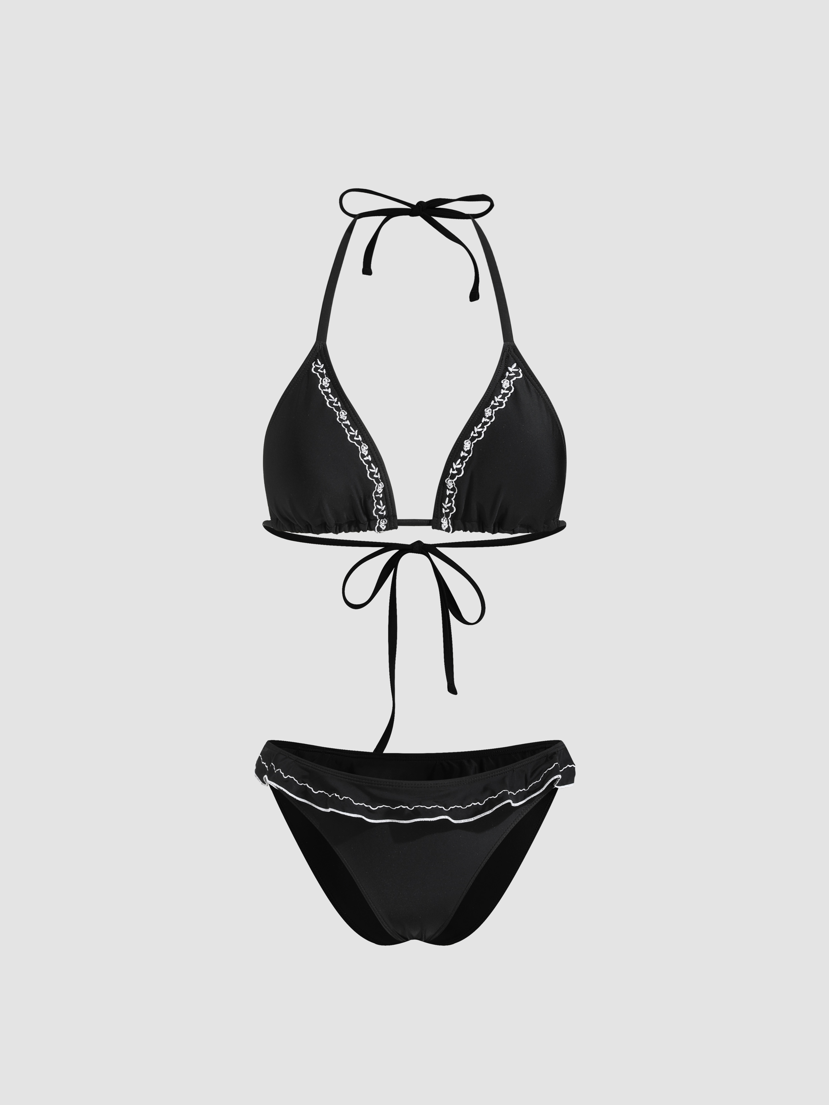 Floral Ruffle Triangle Cheeky Bikini Set