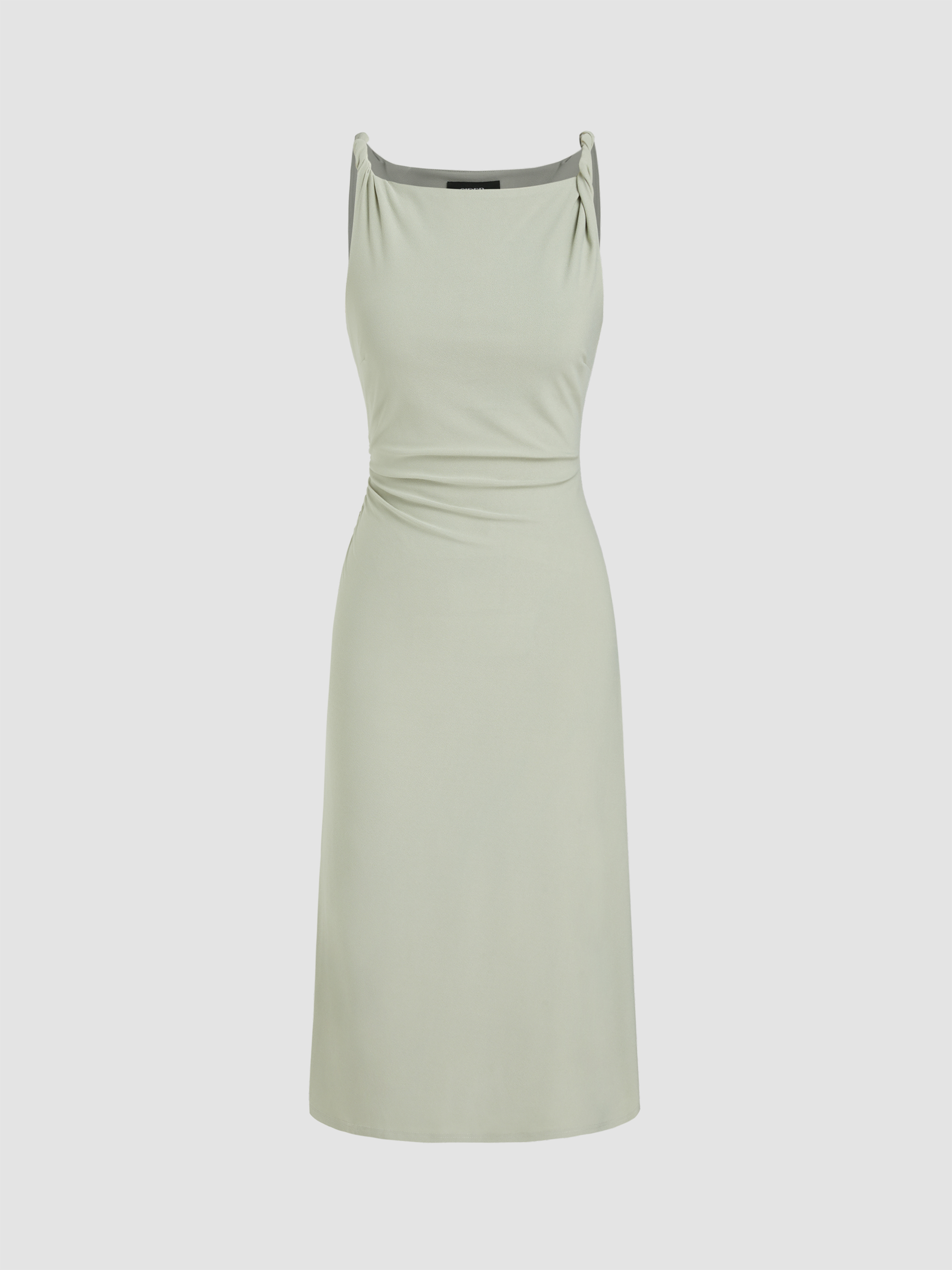 Boat Neck Twist Ruched Midi Dress