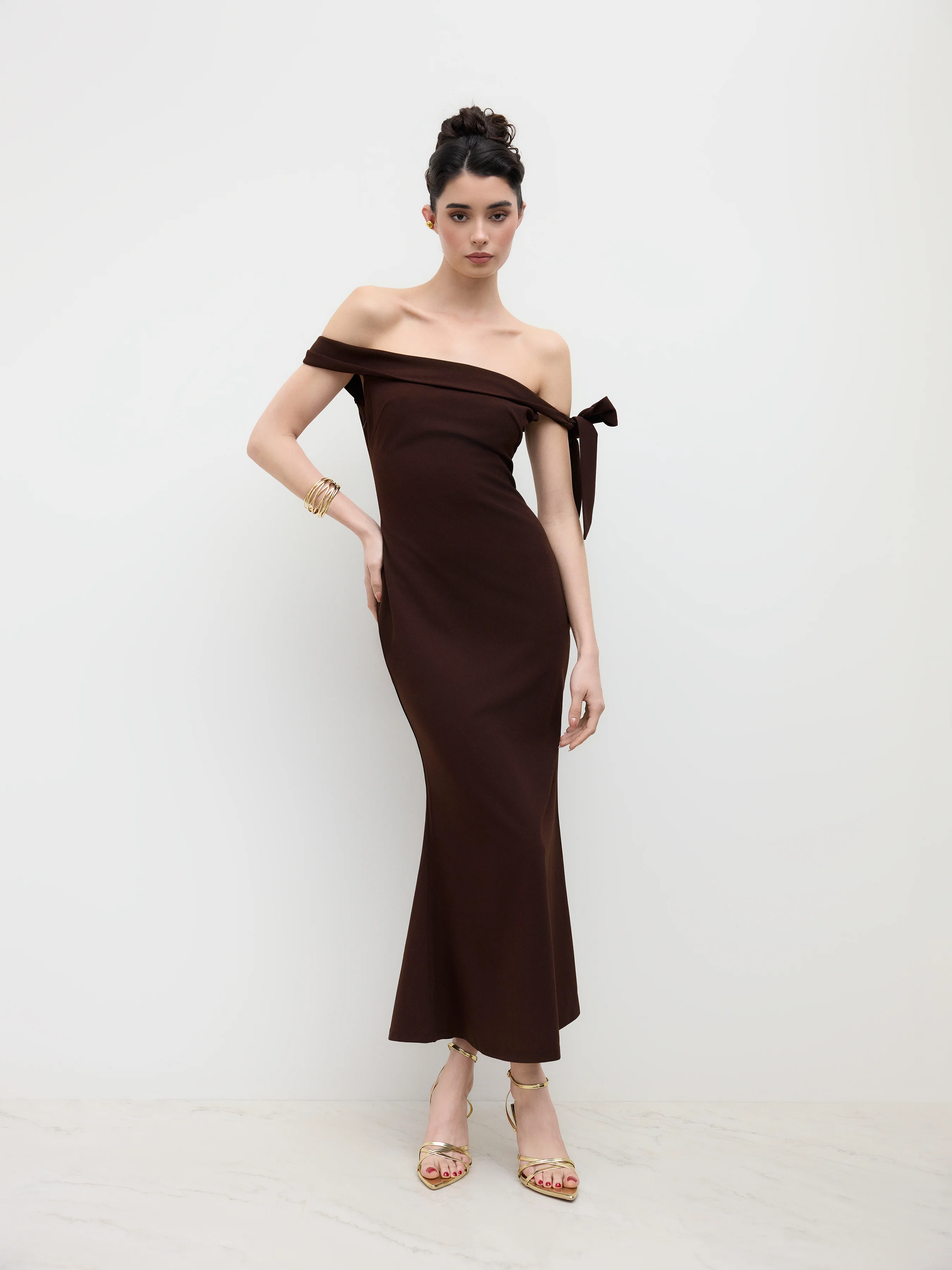 Off-shoulder Asymmetrical Bowknot Mermaid Maxi Dress