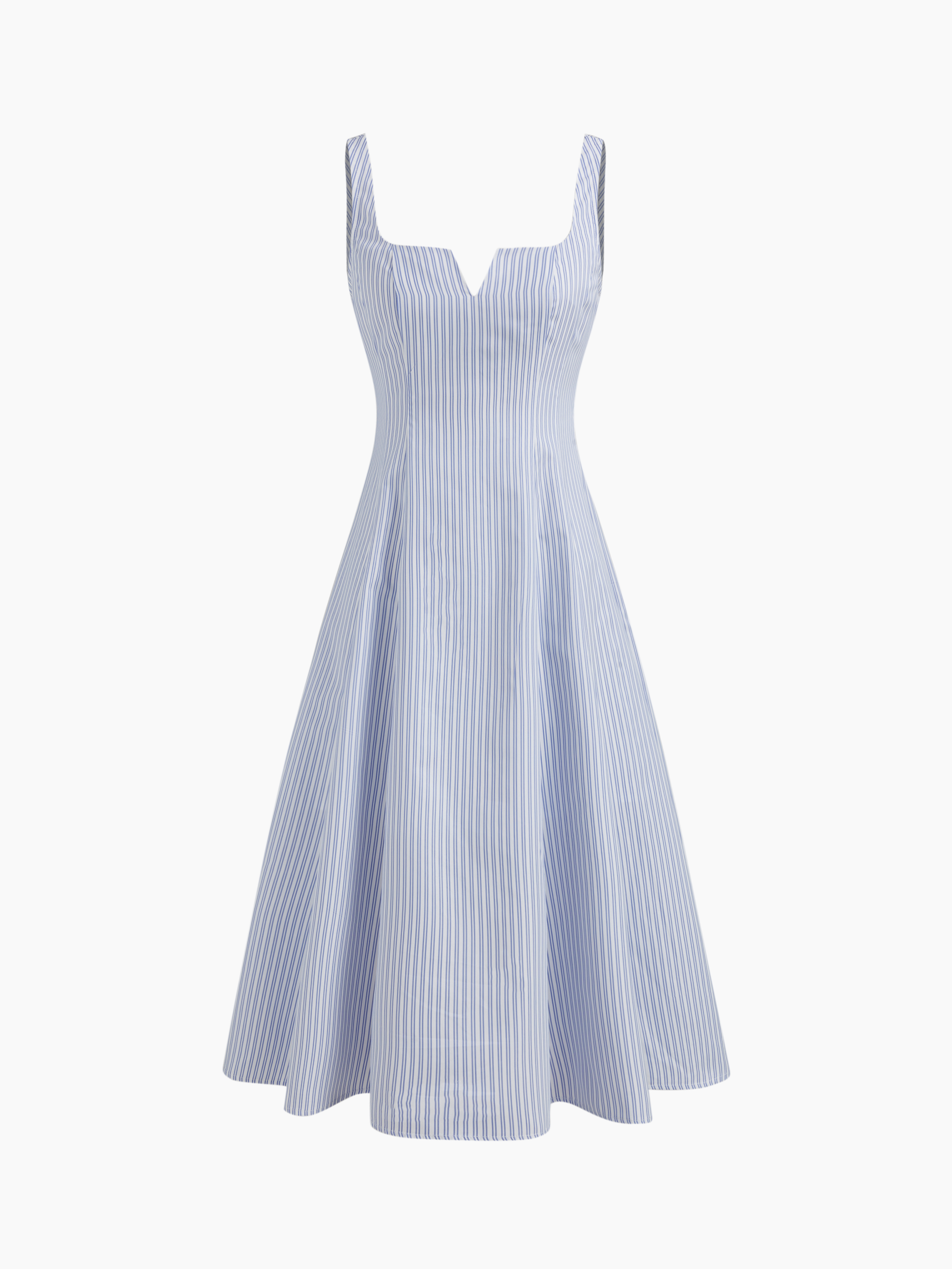 Square Neck Stripe Ruffle Hem Midi Dress