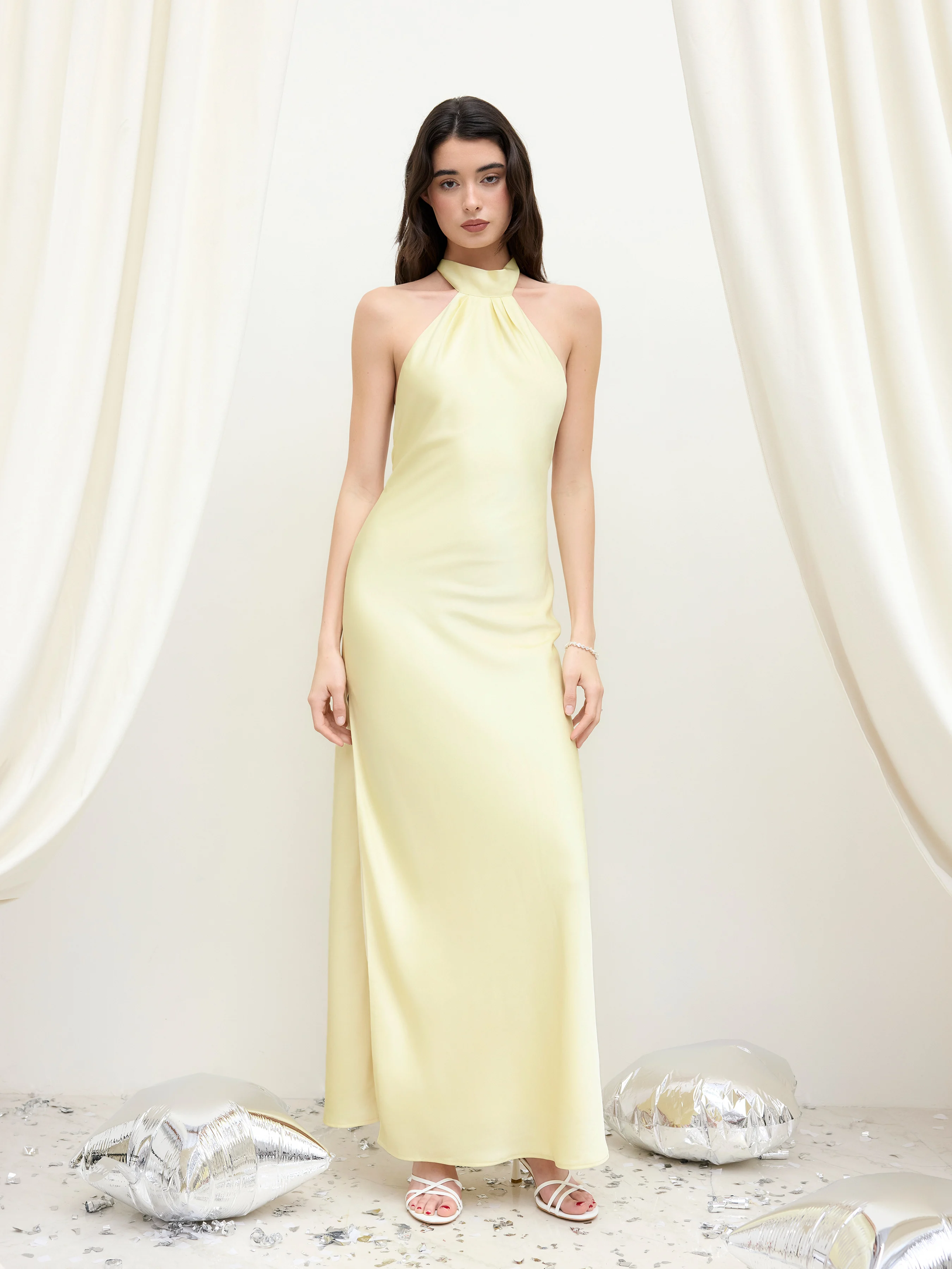 Backless Halter Neck Split Maxi Dress