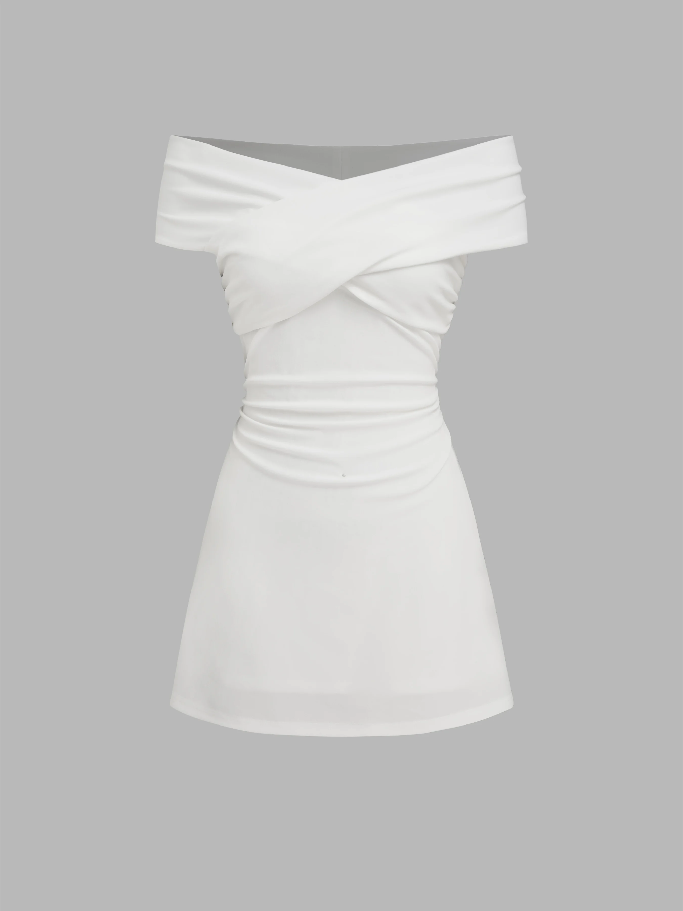Off-shoulder Criss Cross Ruched Mini Dress