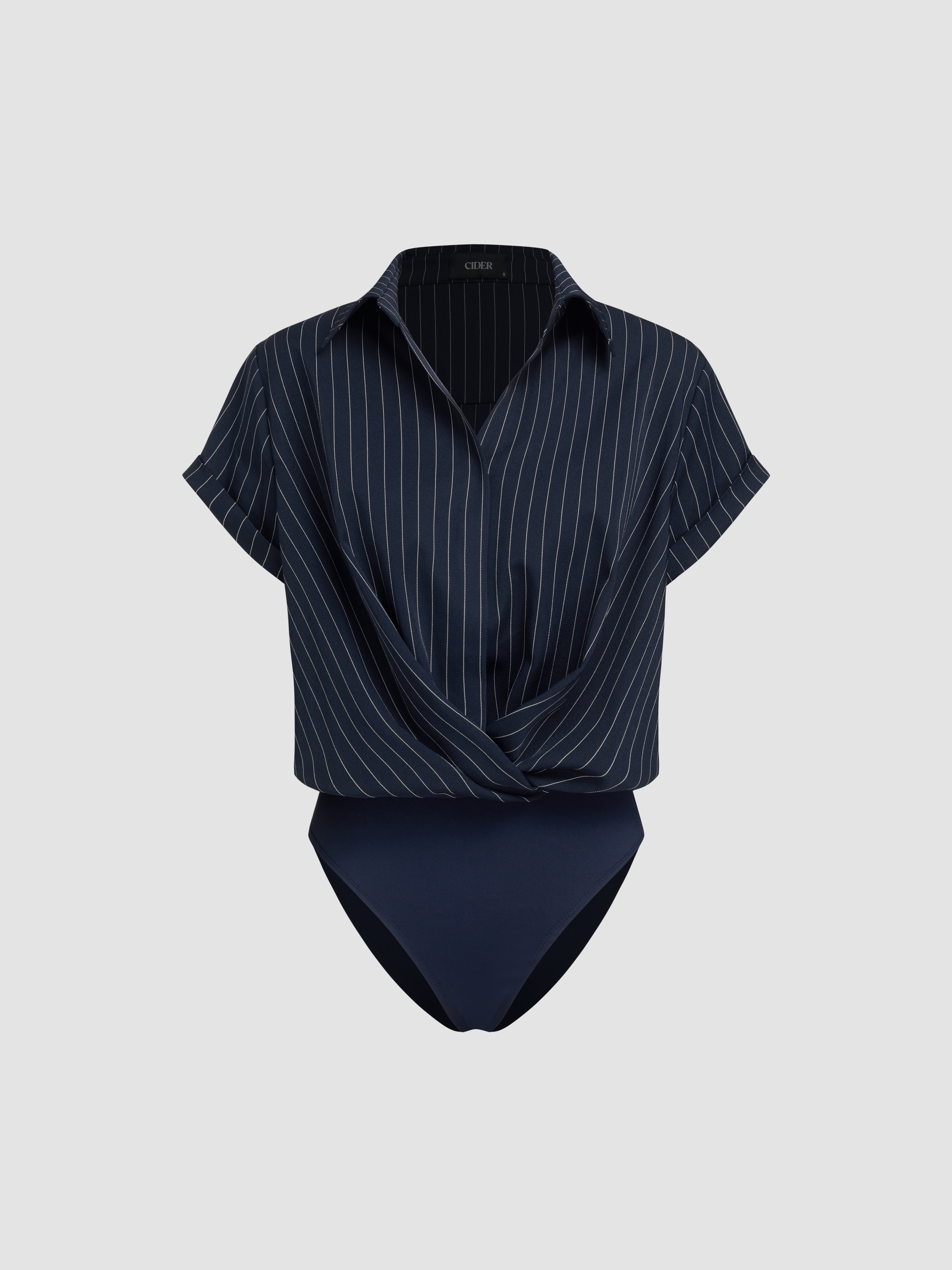Collar Twist Oversized Shirt Bodysuit