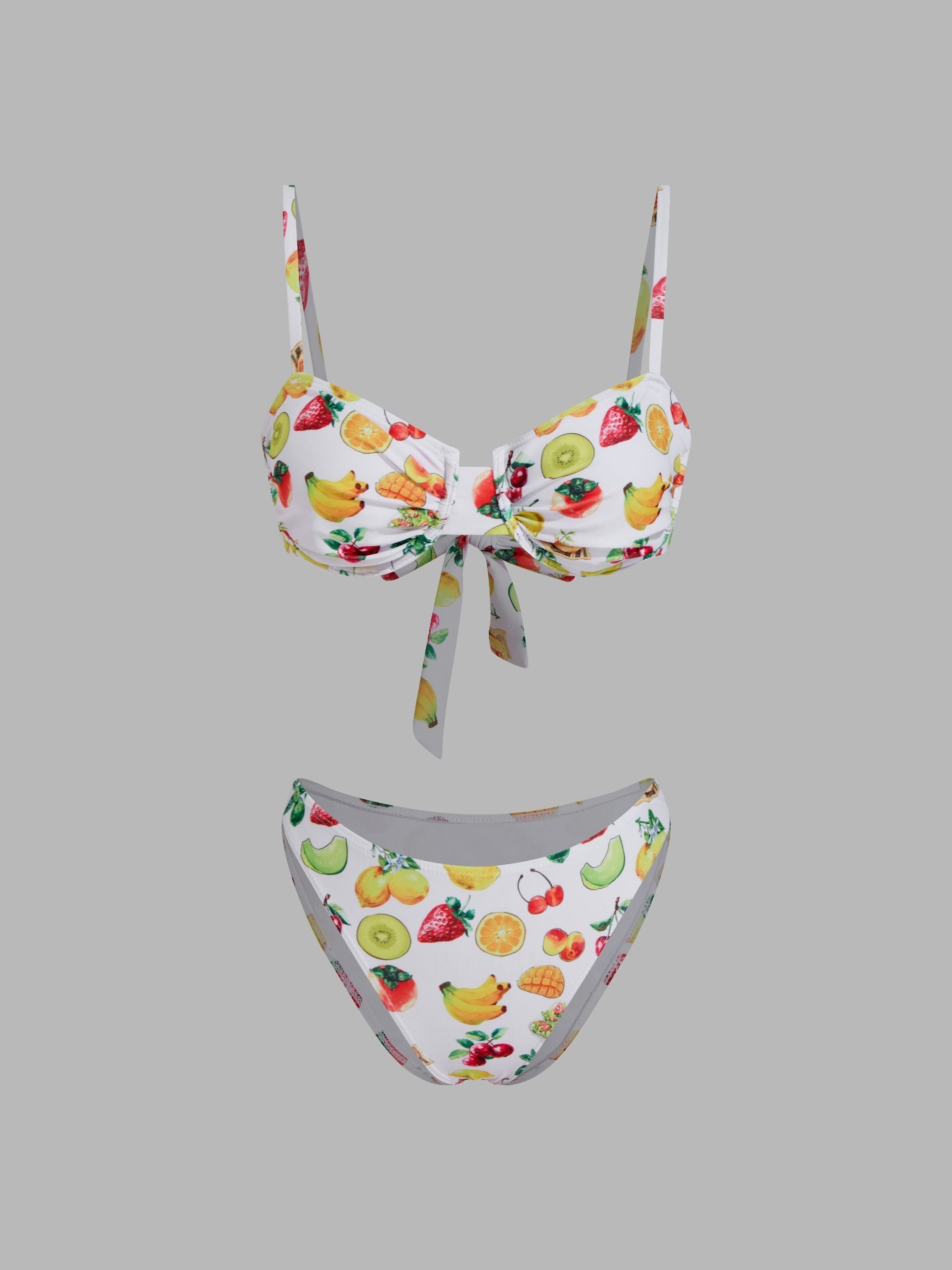 Fruits Bowknot Tie Back Underwire Cheeky Bikini Set