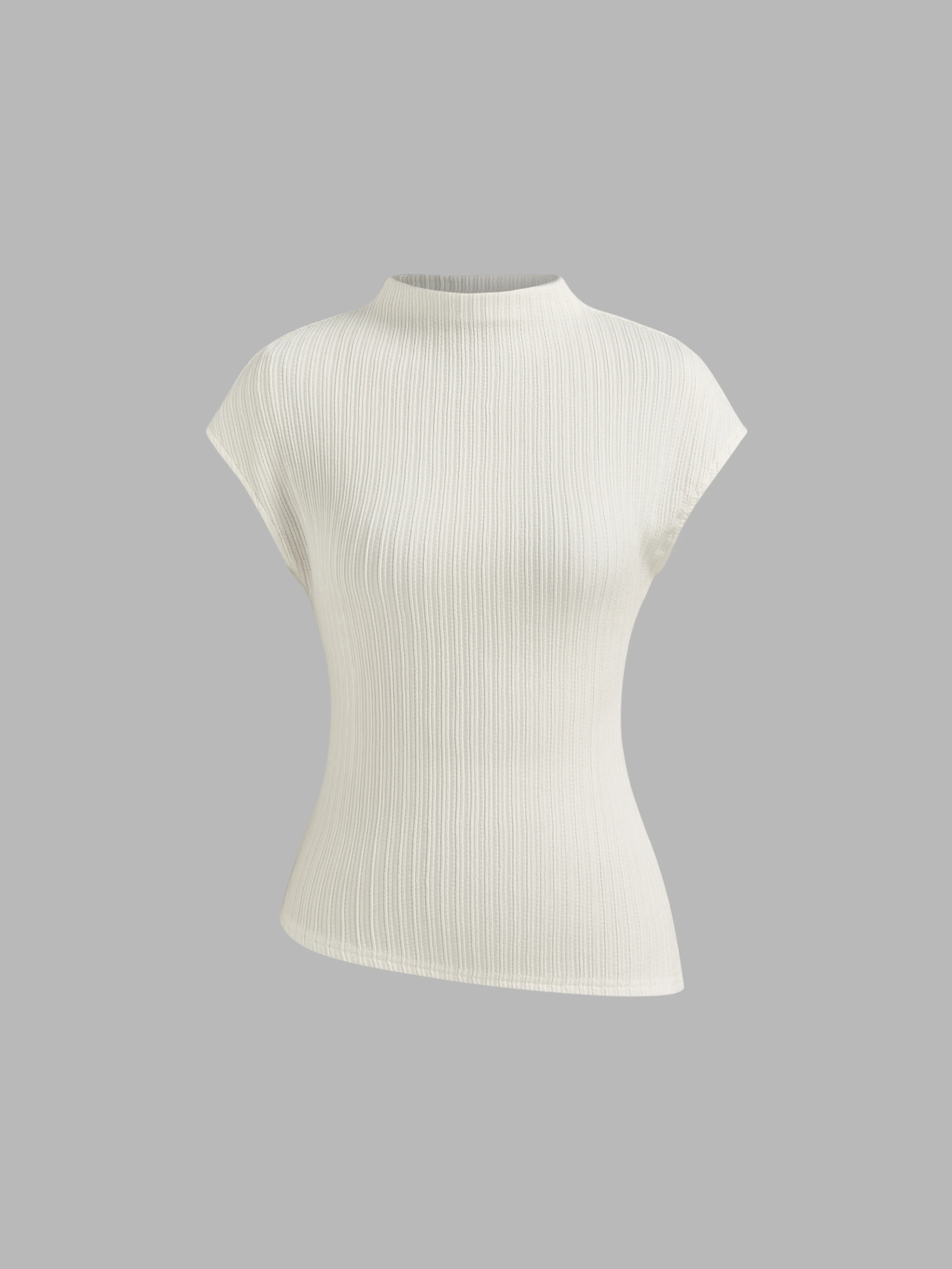High Neck Texture Asymmetrical Hem Top