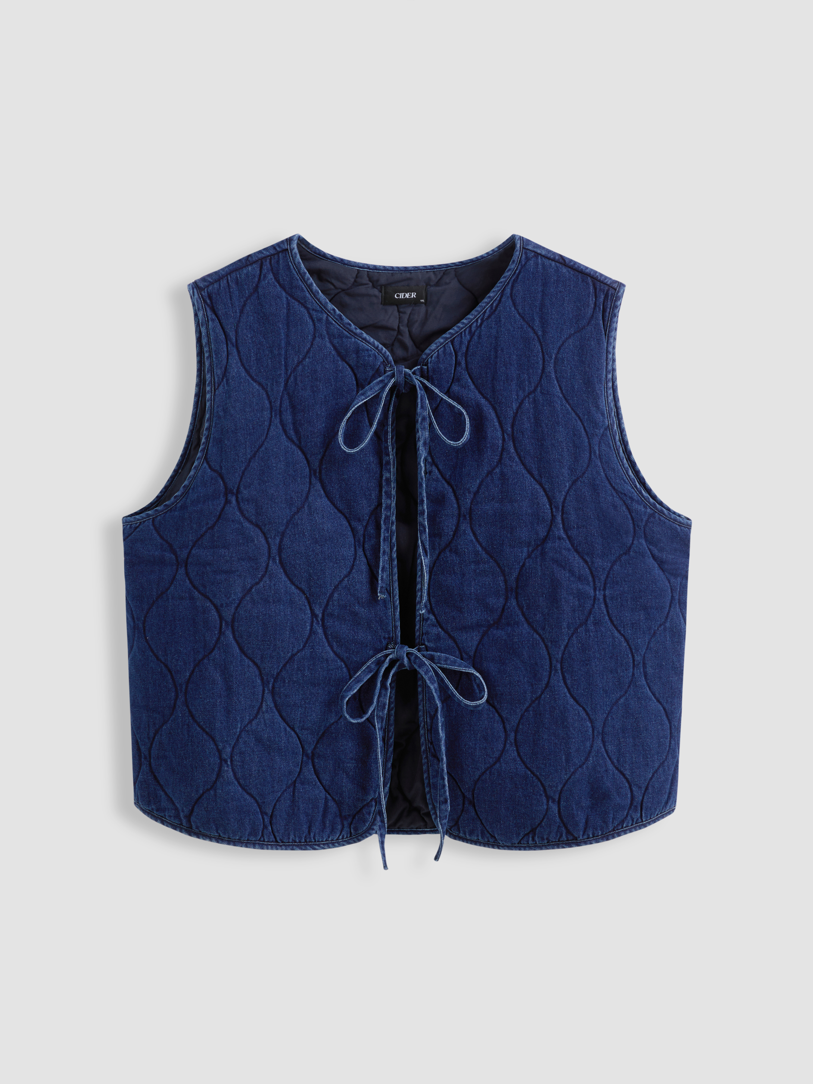 Denim Round Neckline Tie Front Knotted Vest Curve & Plus