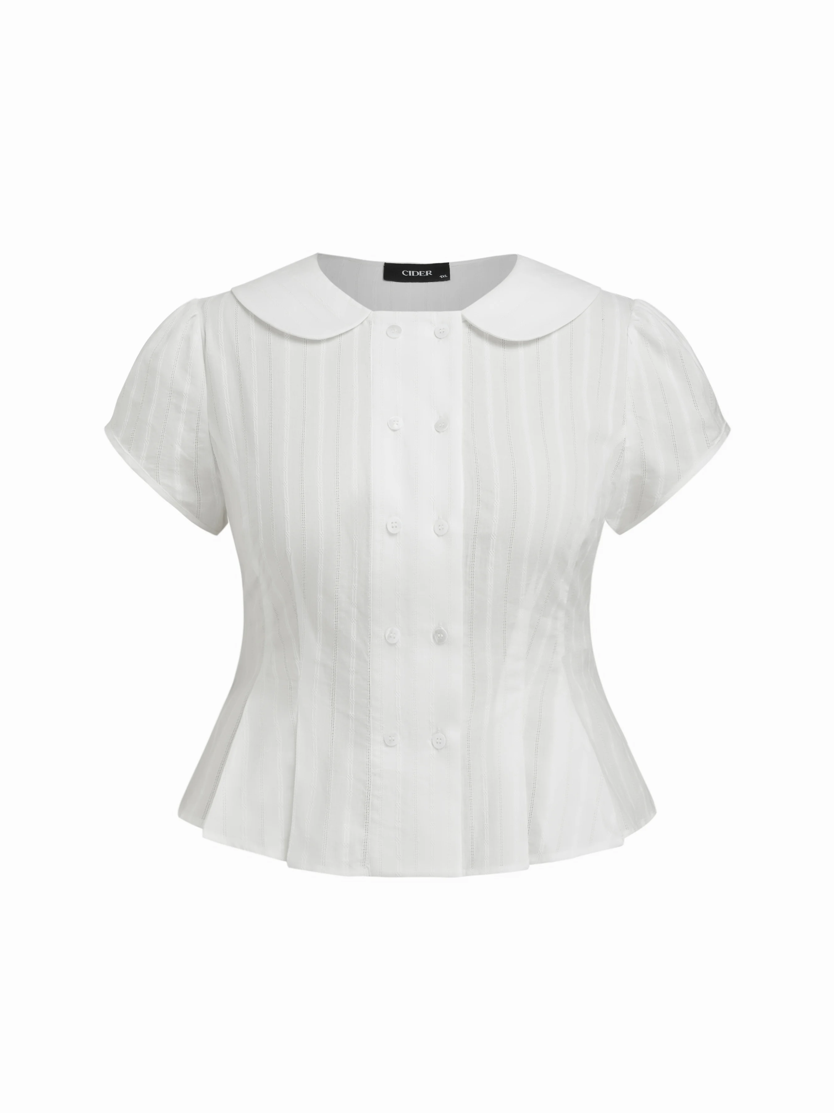 Cotton-blend Peter Pan Collar Broderie Anglaise Pleated Blouse Curve & Plus