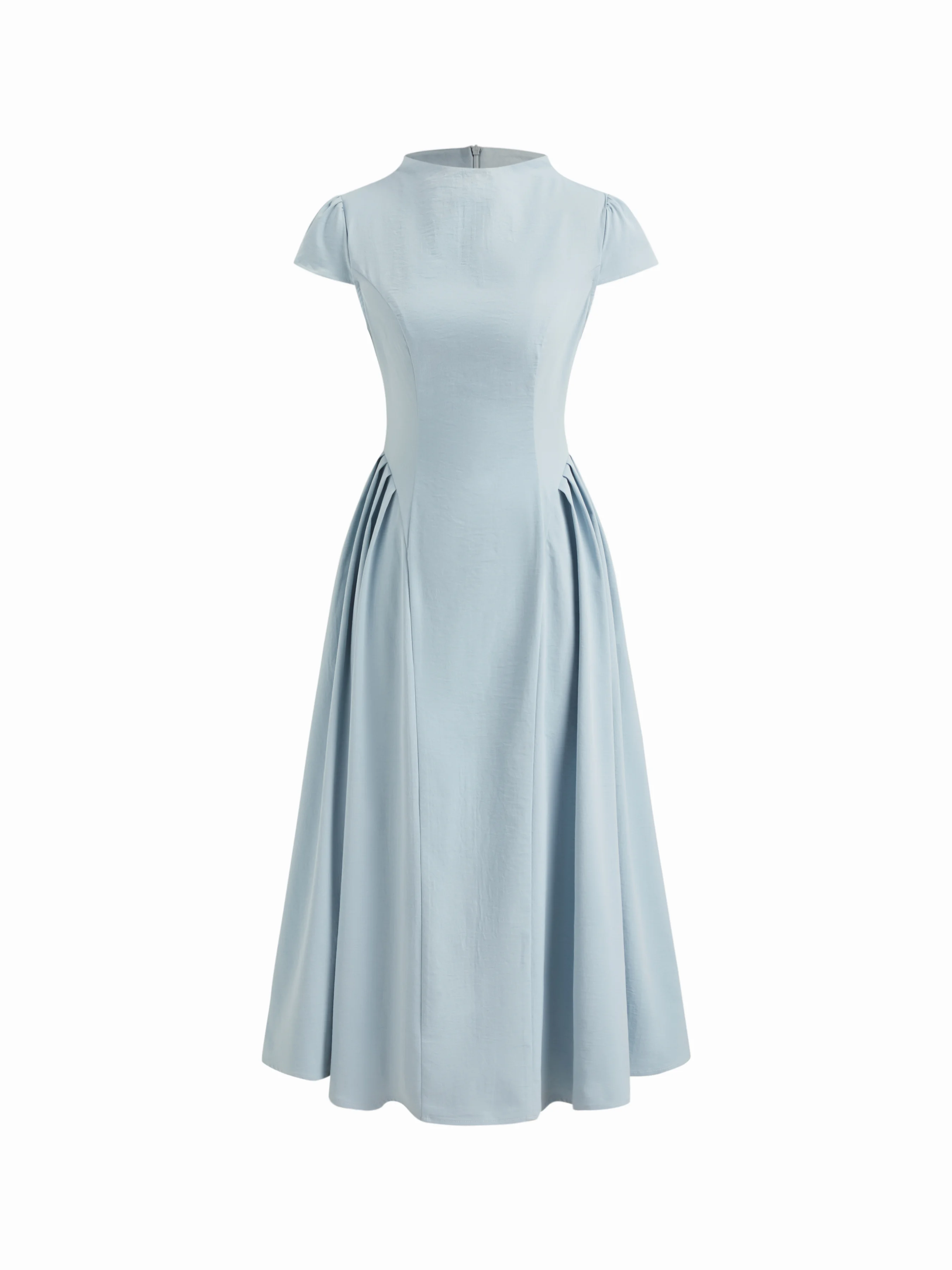 High Neck Ruffle Zipper Midi Dress