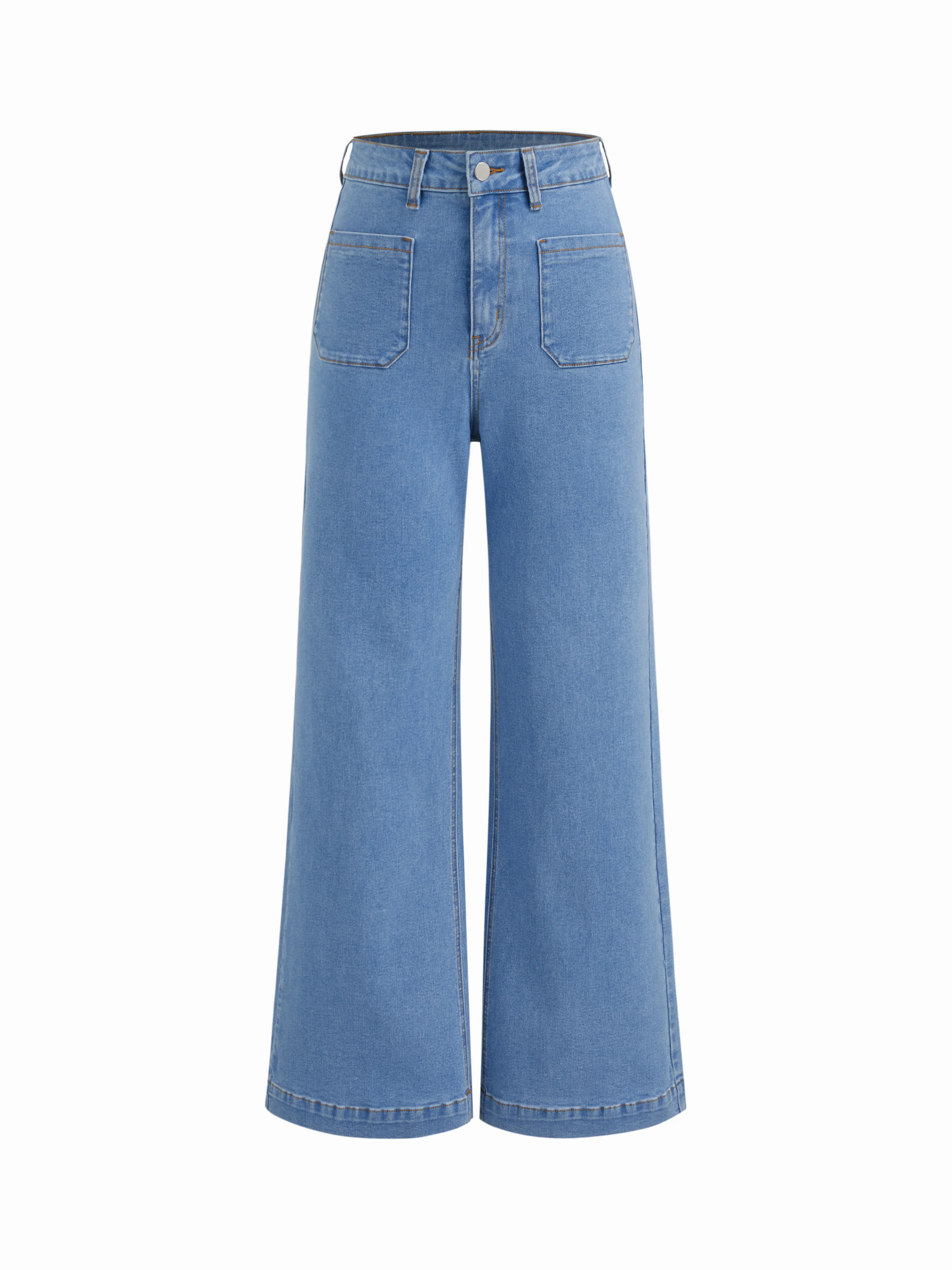 High Stretch Denim Mid Rise Straight Leg Trousers