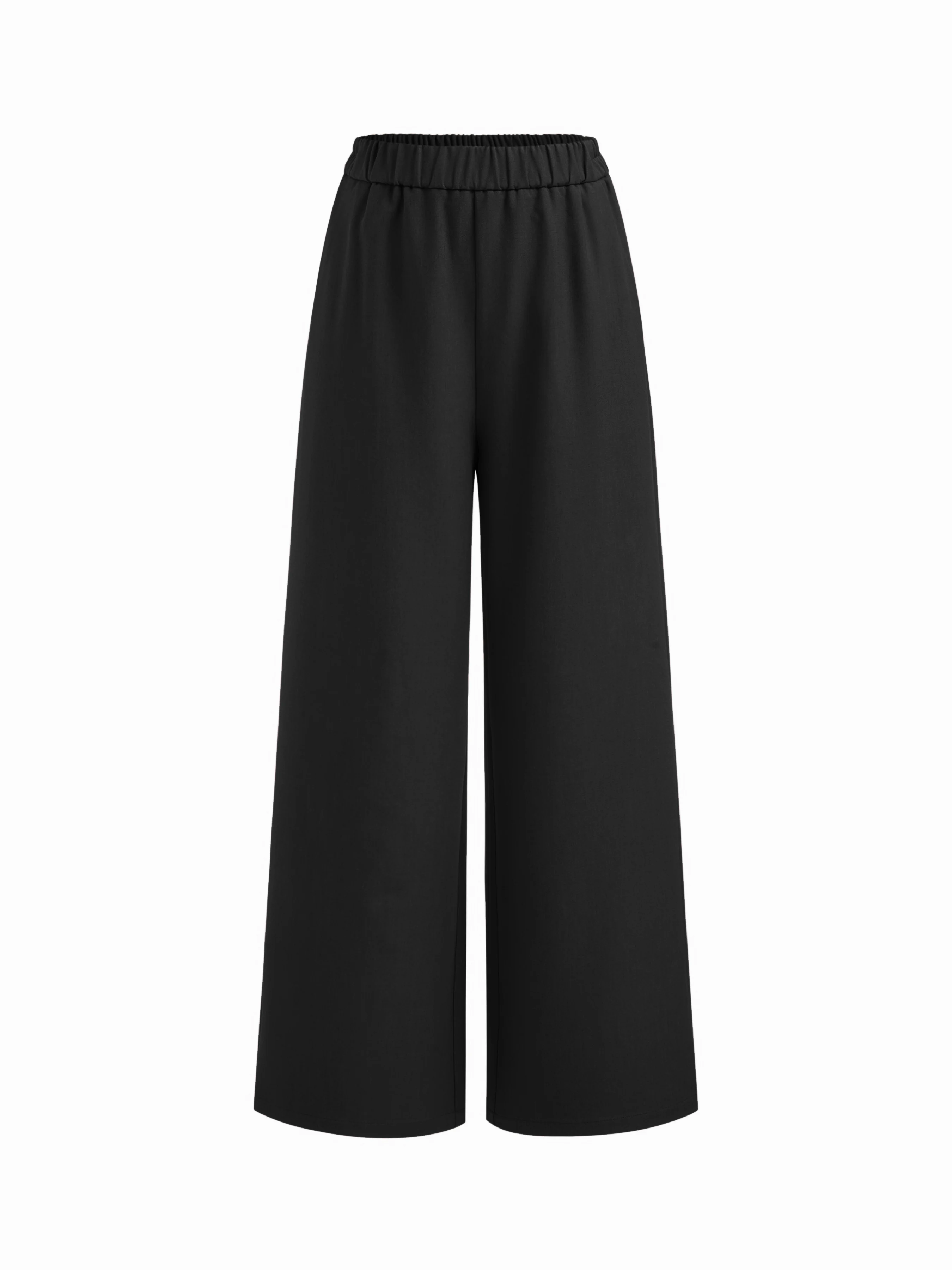 Mid Rise Elastic Waist Straight Leg Trousers