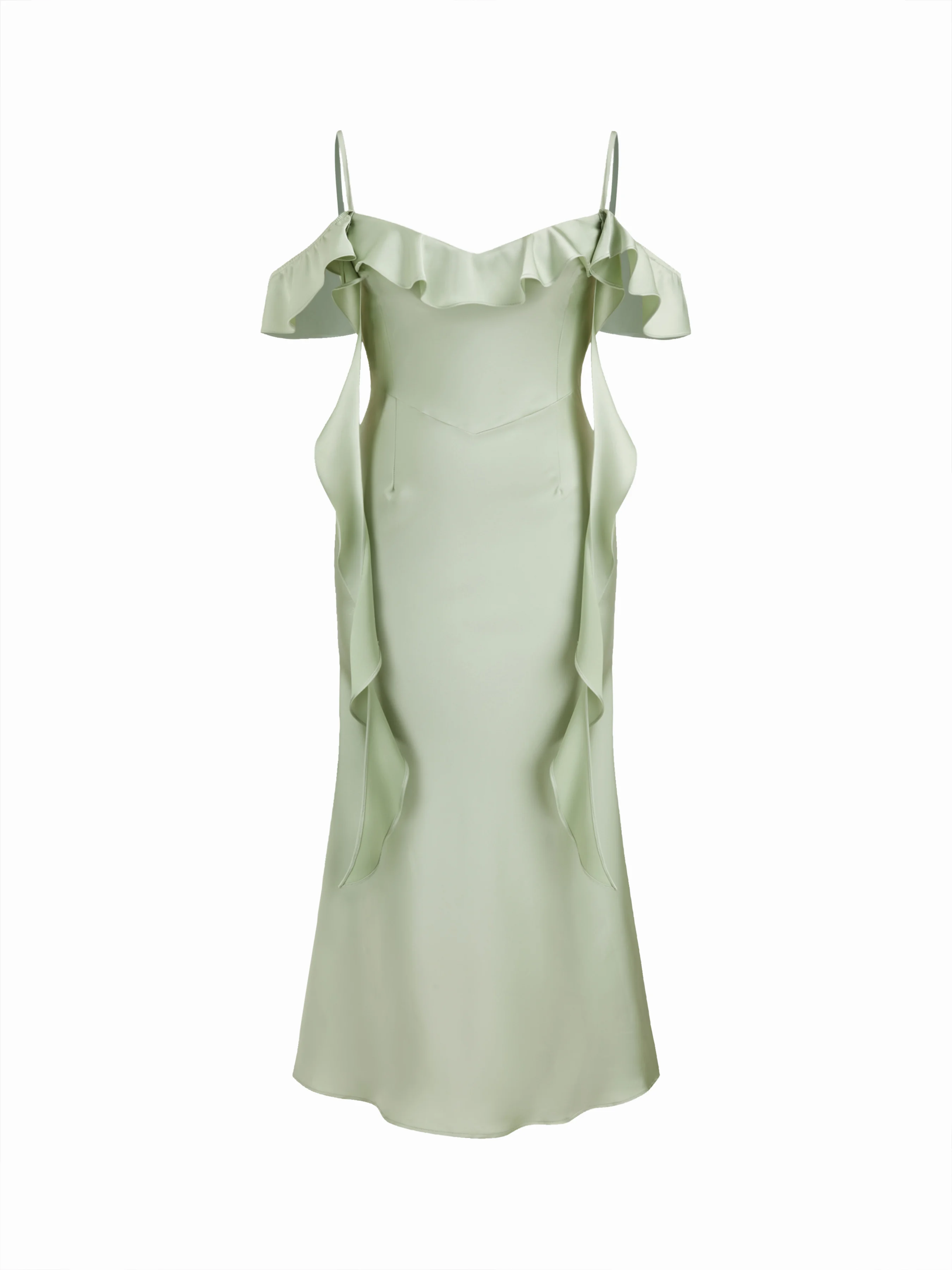 Two Way Satin V-neck Backless Ruffle Hem Maxi Dress Curve & Plus