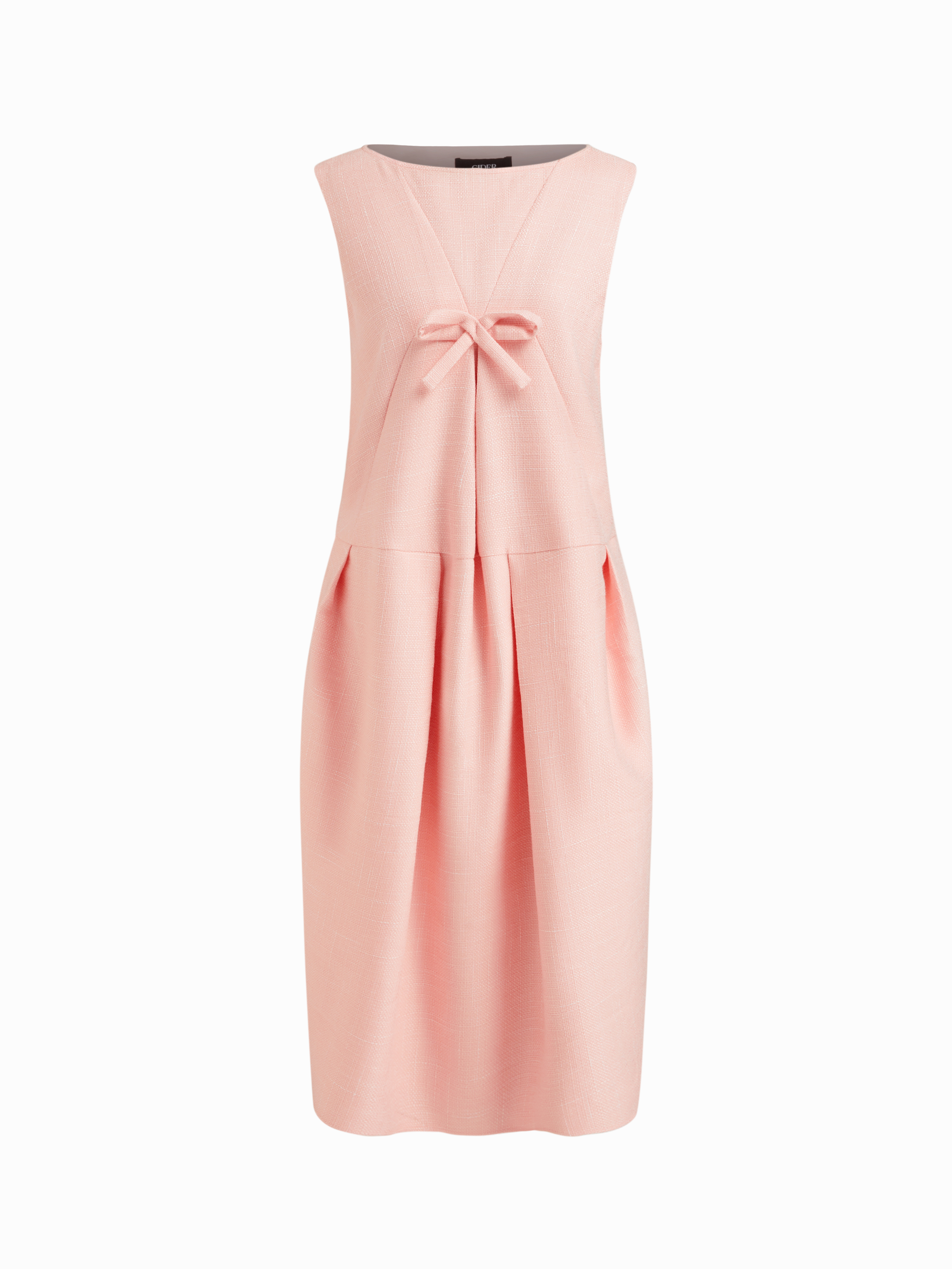 Tweed Boat Neck Bowknot Pleated Midi Dress