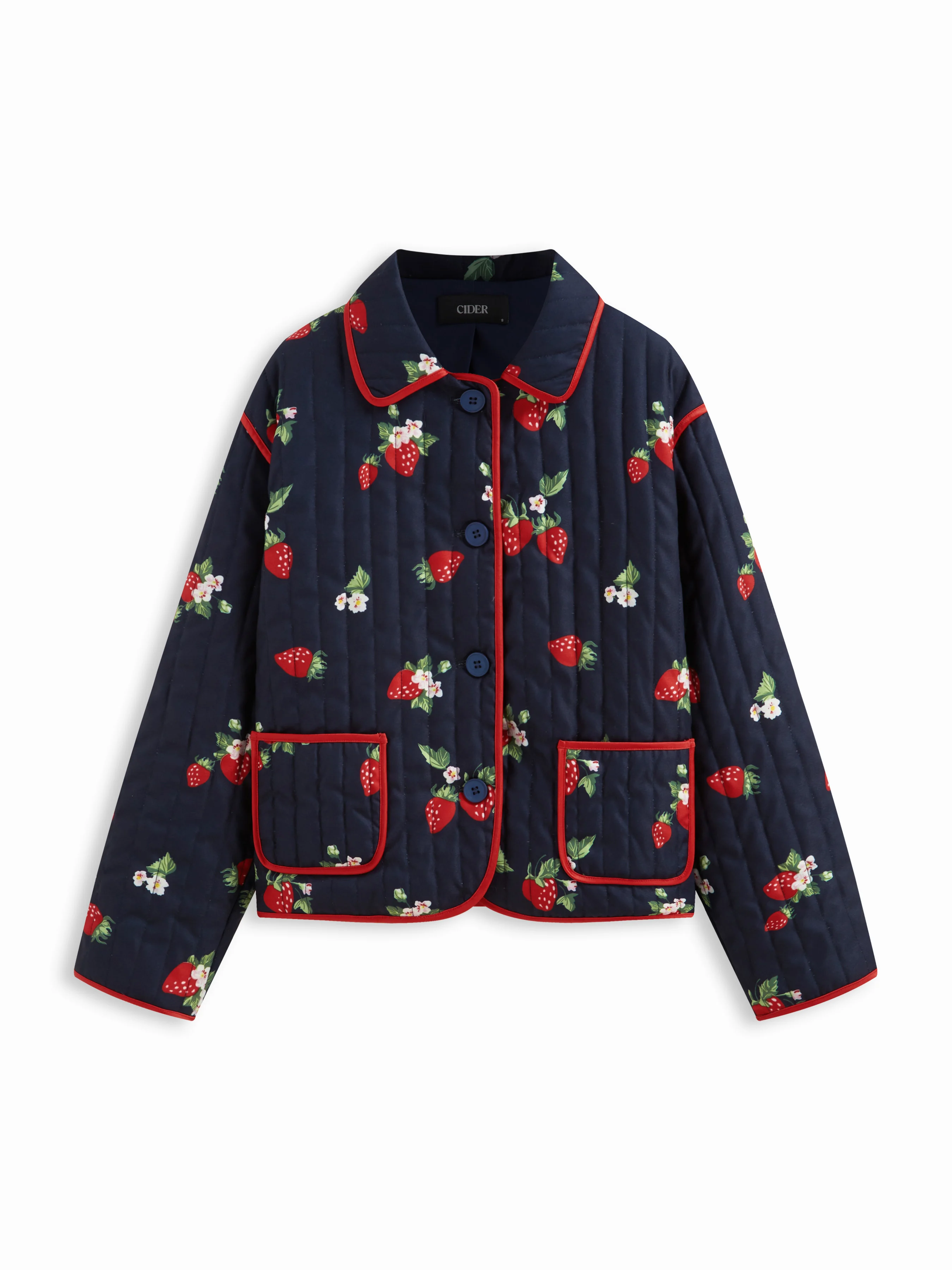 Strawberry Contrasting Binding Collar Button Quilted Oversized Puffer Jacket