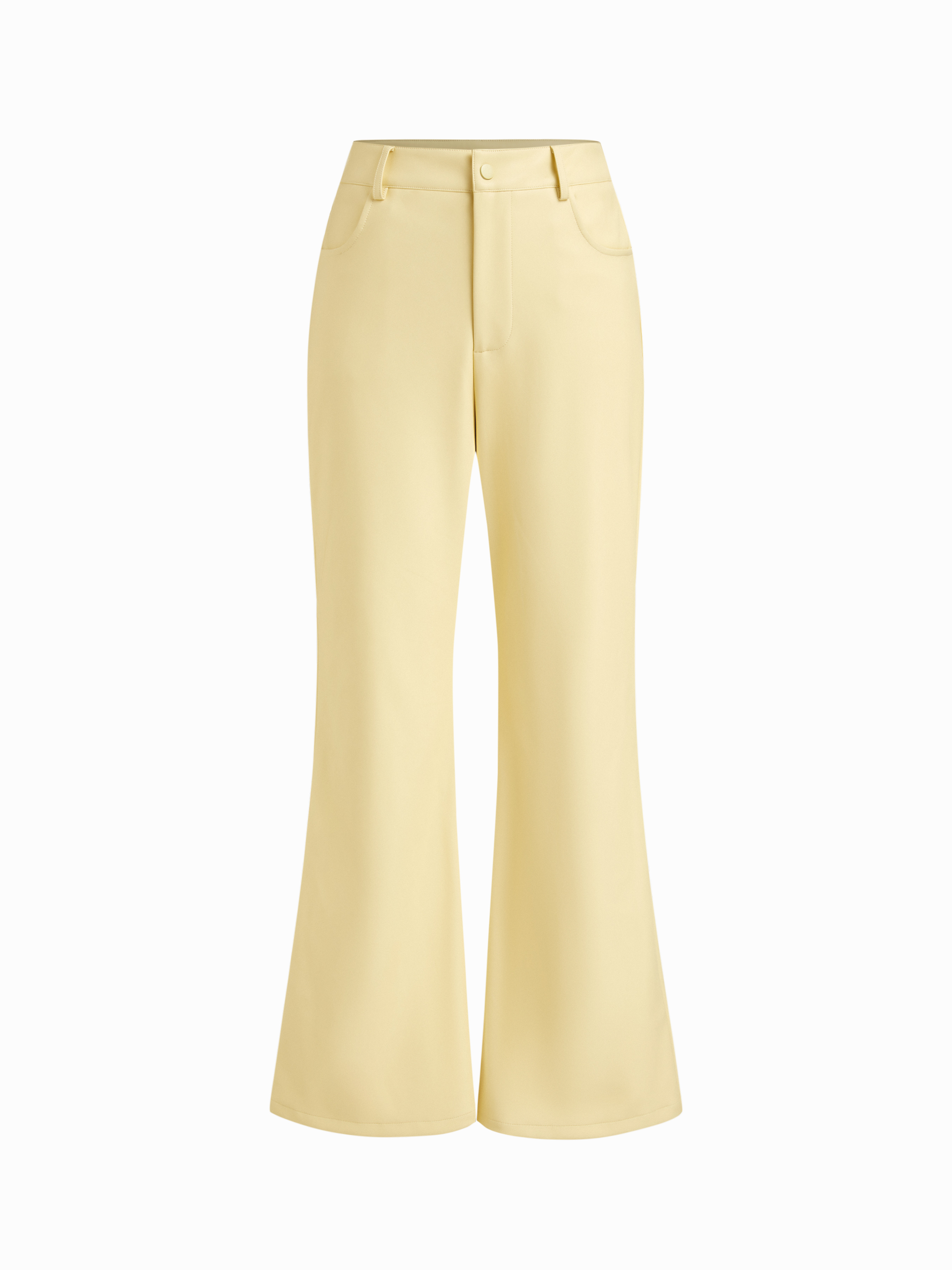 Faux Leather Mid Rise Flared Trousers