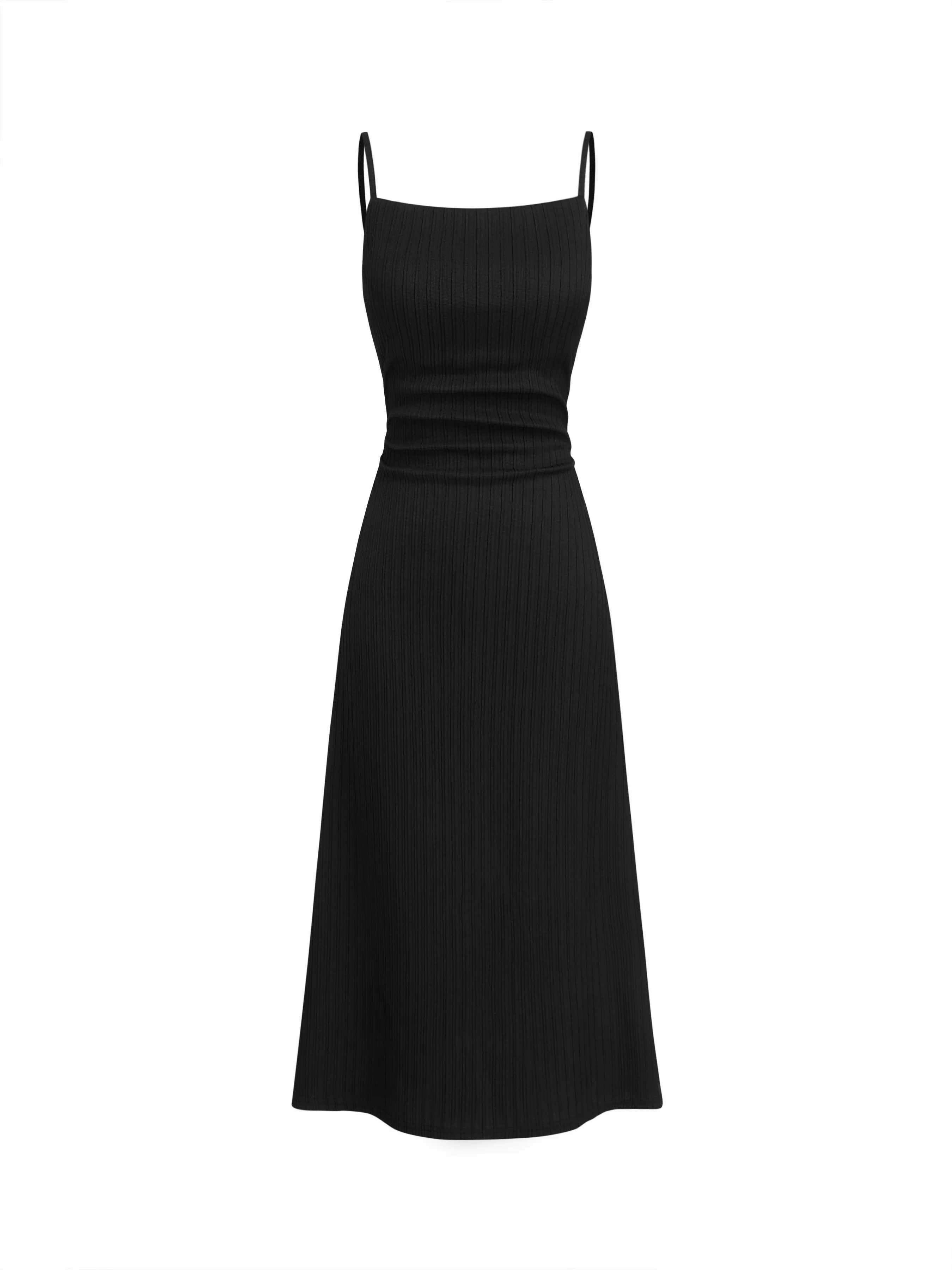 Square Neck Ruched Midi Slip Dress
