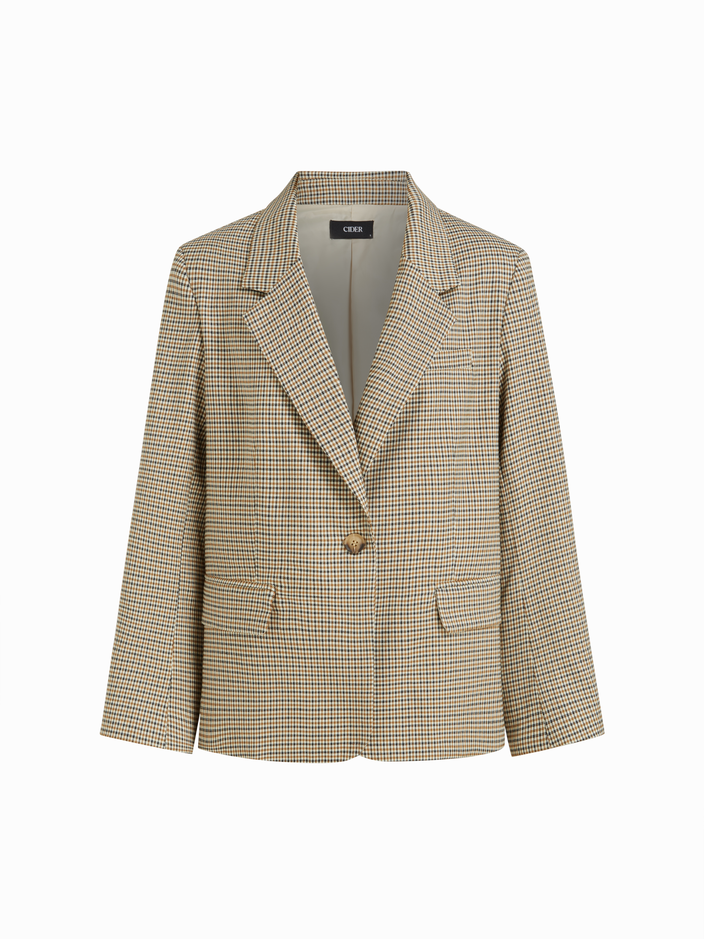 Houndstooth Notched Collar Oversized Blazer