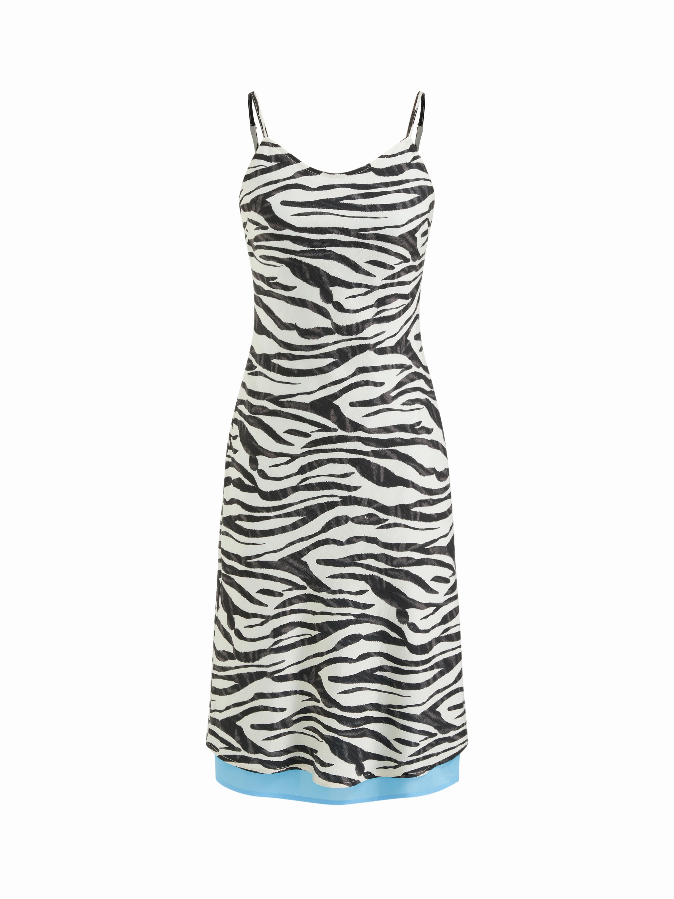 Zebra Striped U-neckline Two Tone Midi Cami Dress