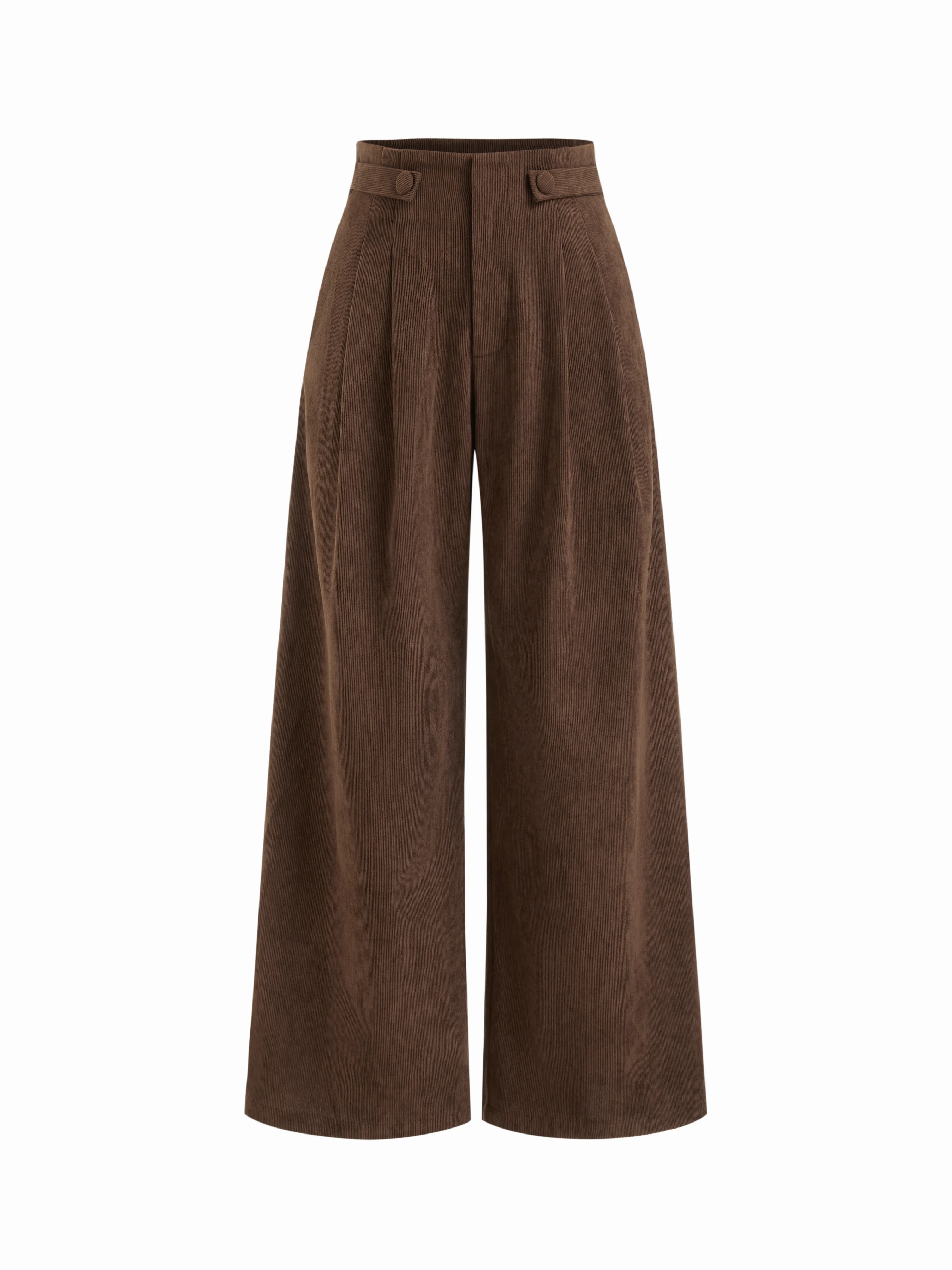 Corduroy Mid Rise Pleated Wide Leg Trousers