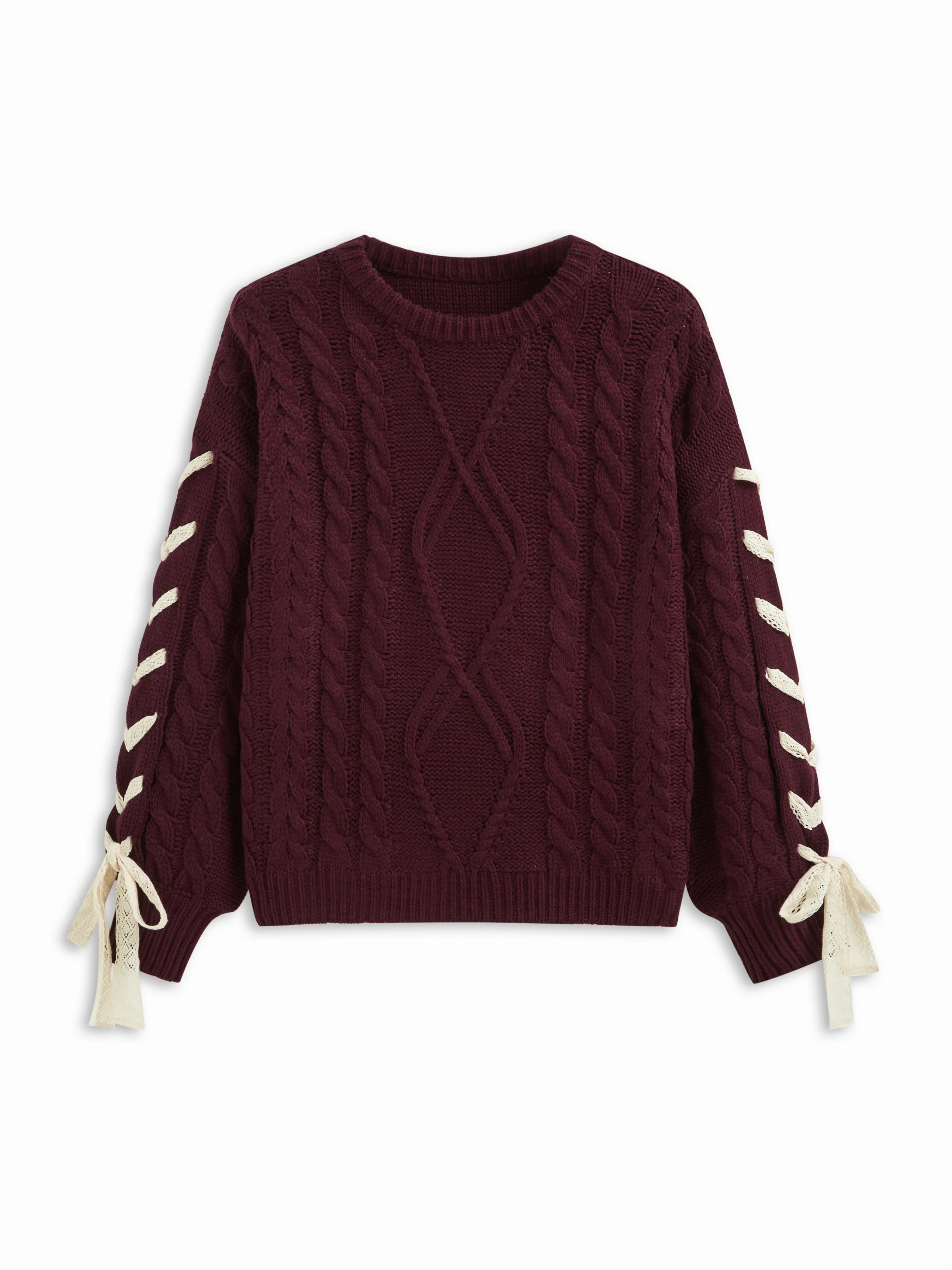Cable Knit Lace Up Knotted Oversized Sweater Curve & Plus