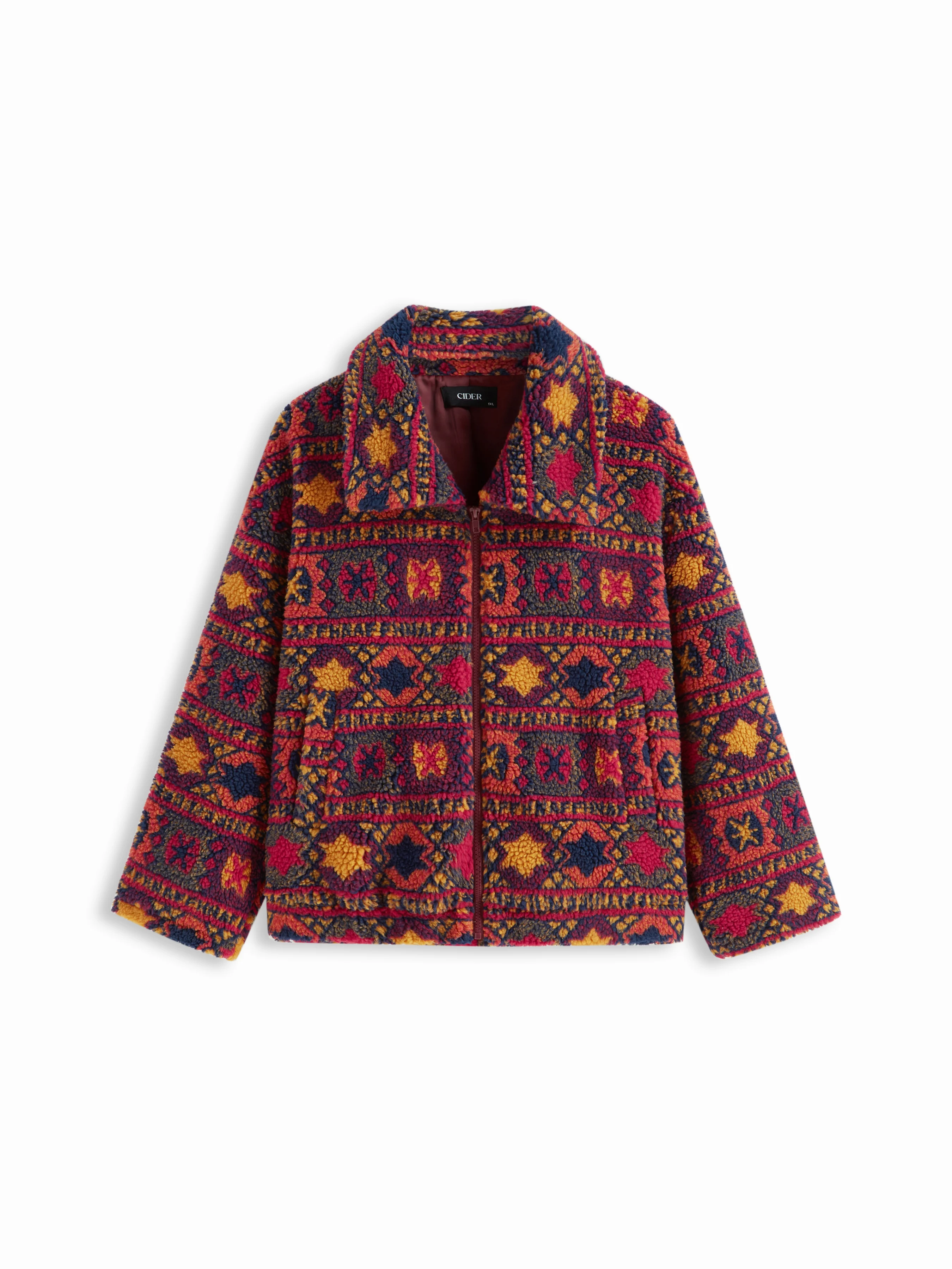 Fleece Collar Graphic Oversized Jacket Curve & Plus