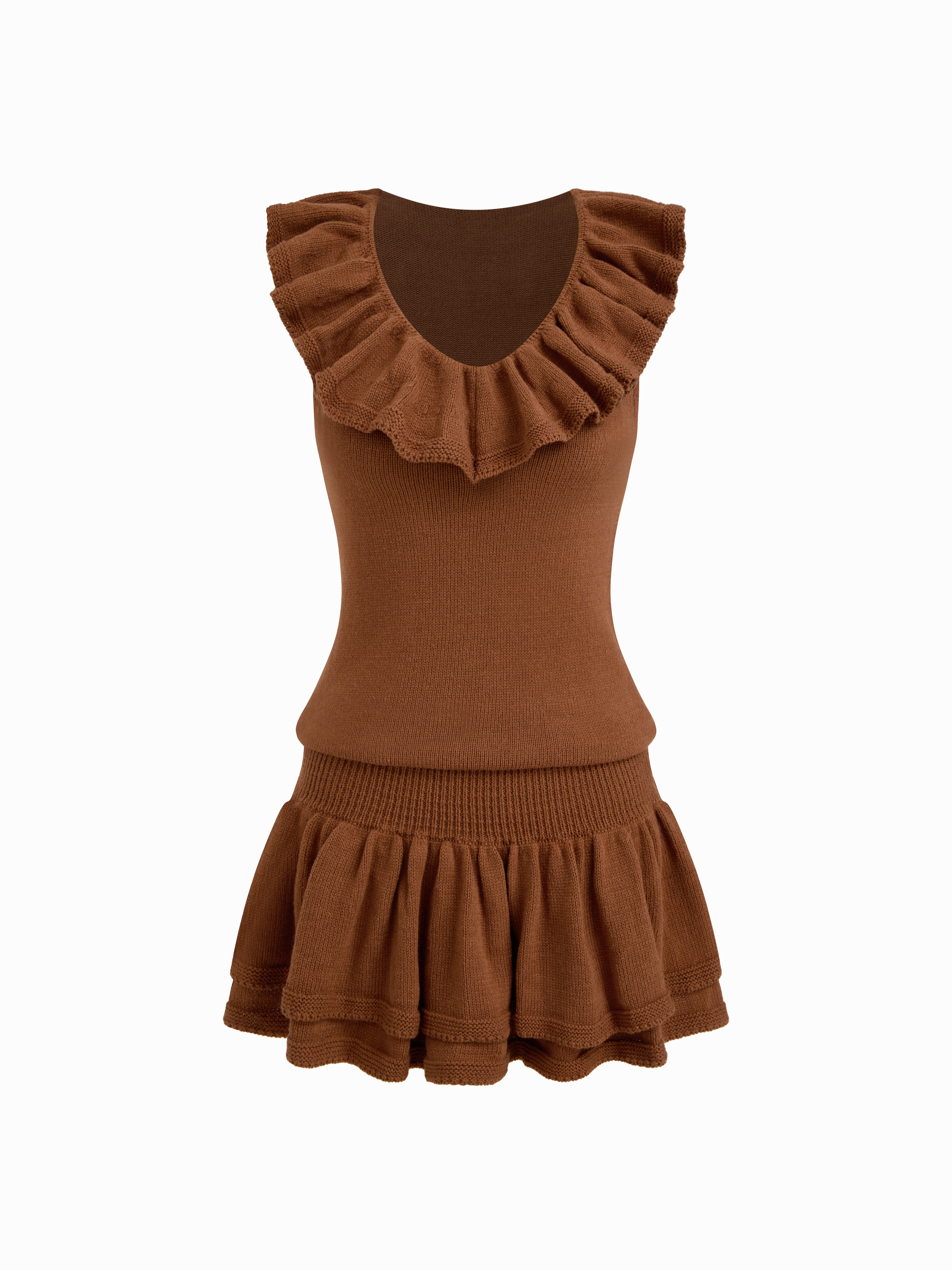 Knit V-neck Ruffle Layered Mini Dress
