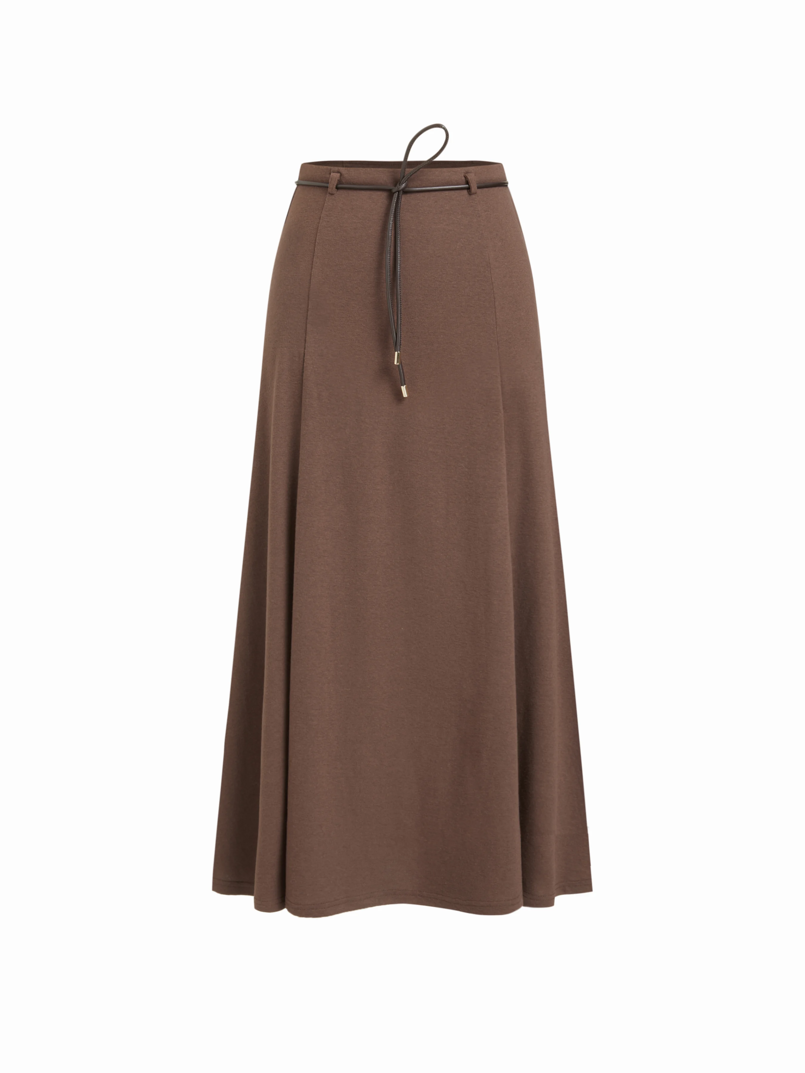 Cotton-blend Mid Rise Ruffle Maxi Skirt With Belt