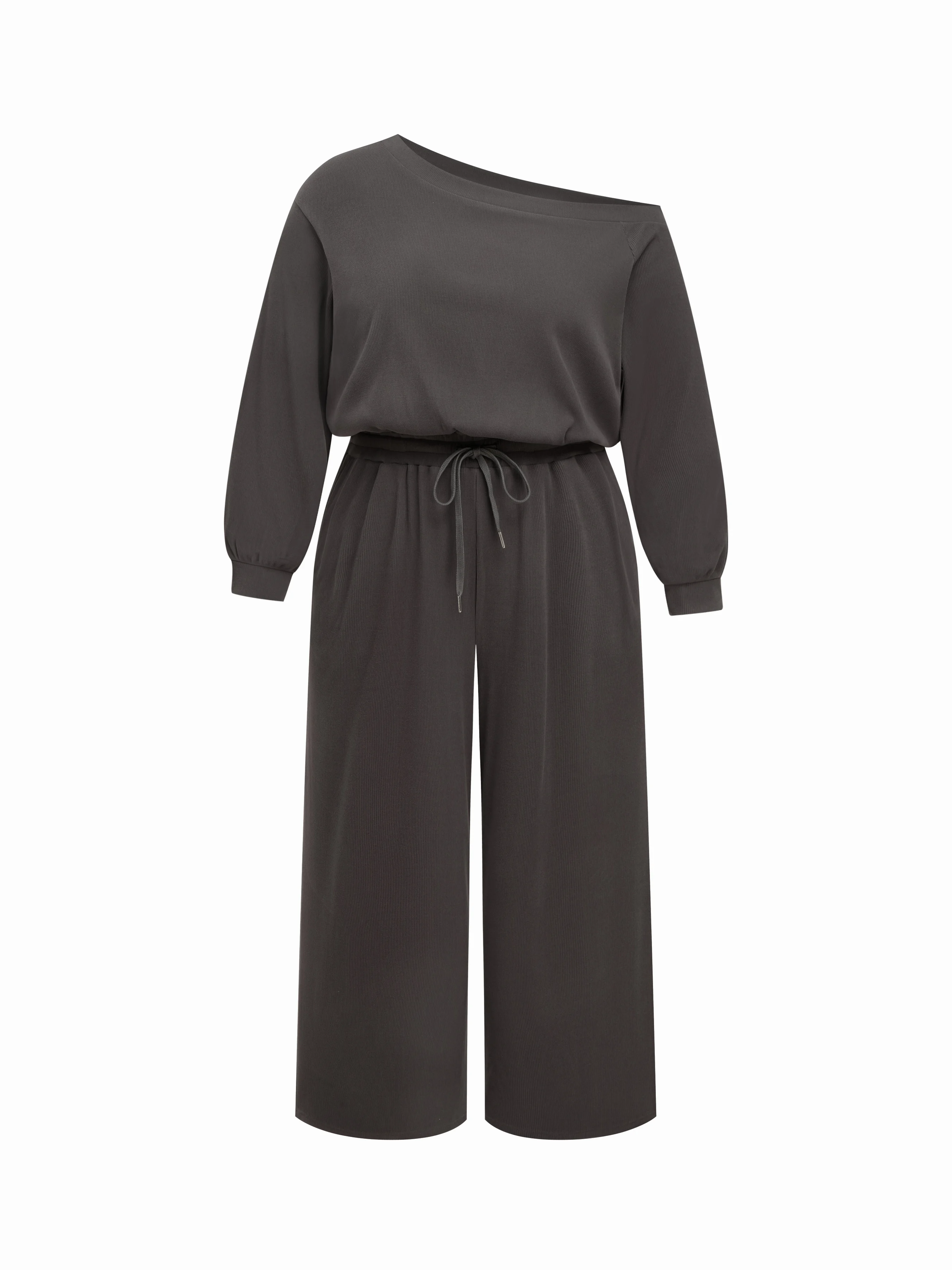 Jersey Asymmetrical Neck Drawstring Oversized Jumpsuit Curve & Plus