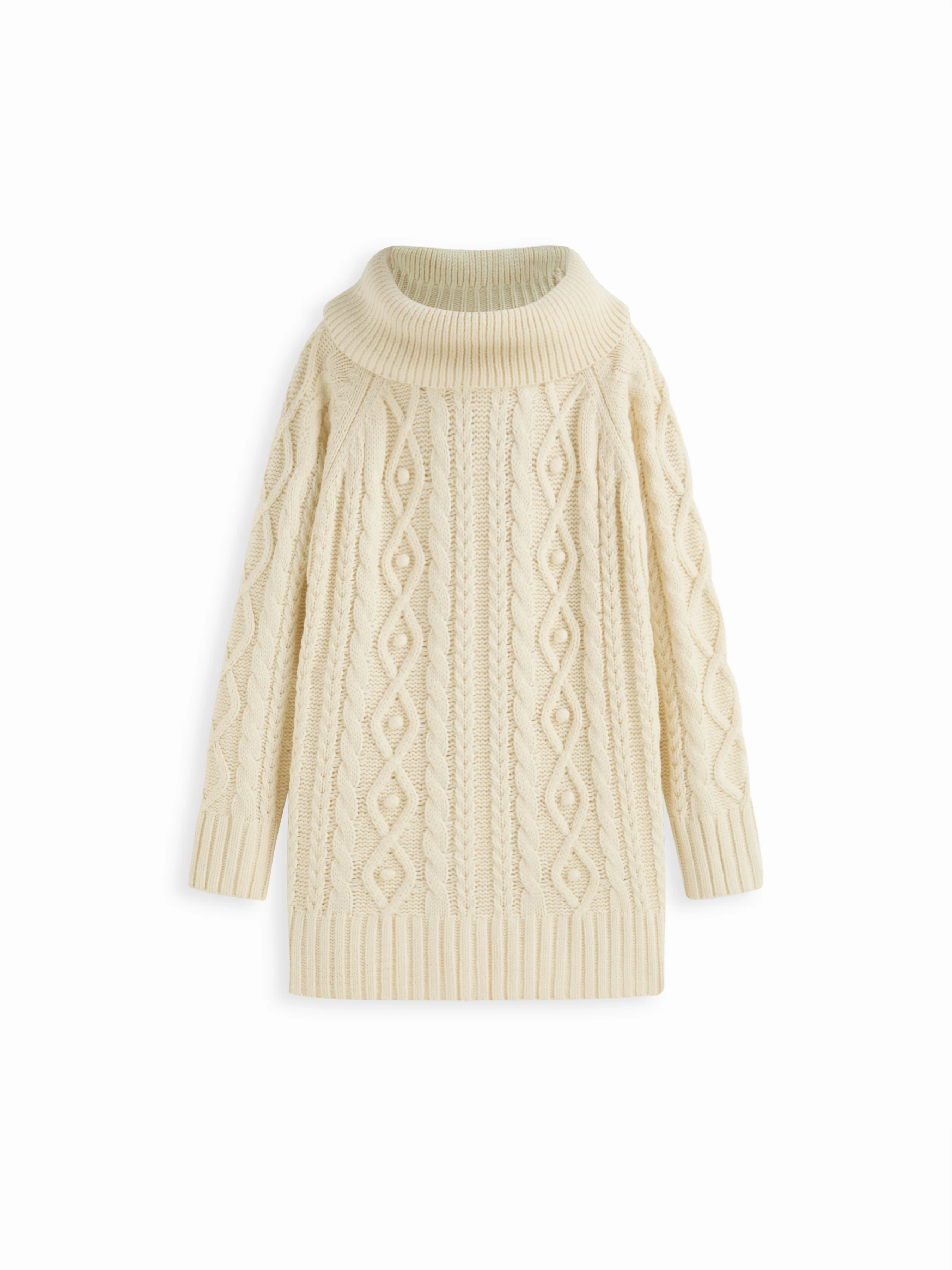 Cable Knit Turtle Neck Long Sleeve Mini Dress