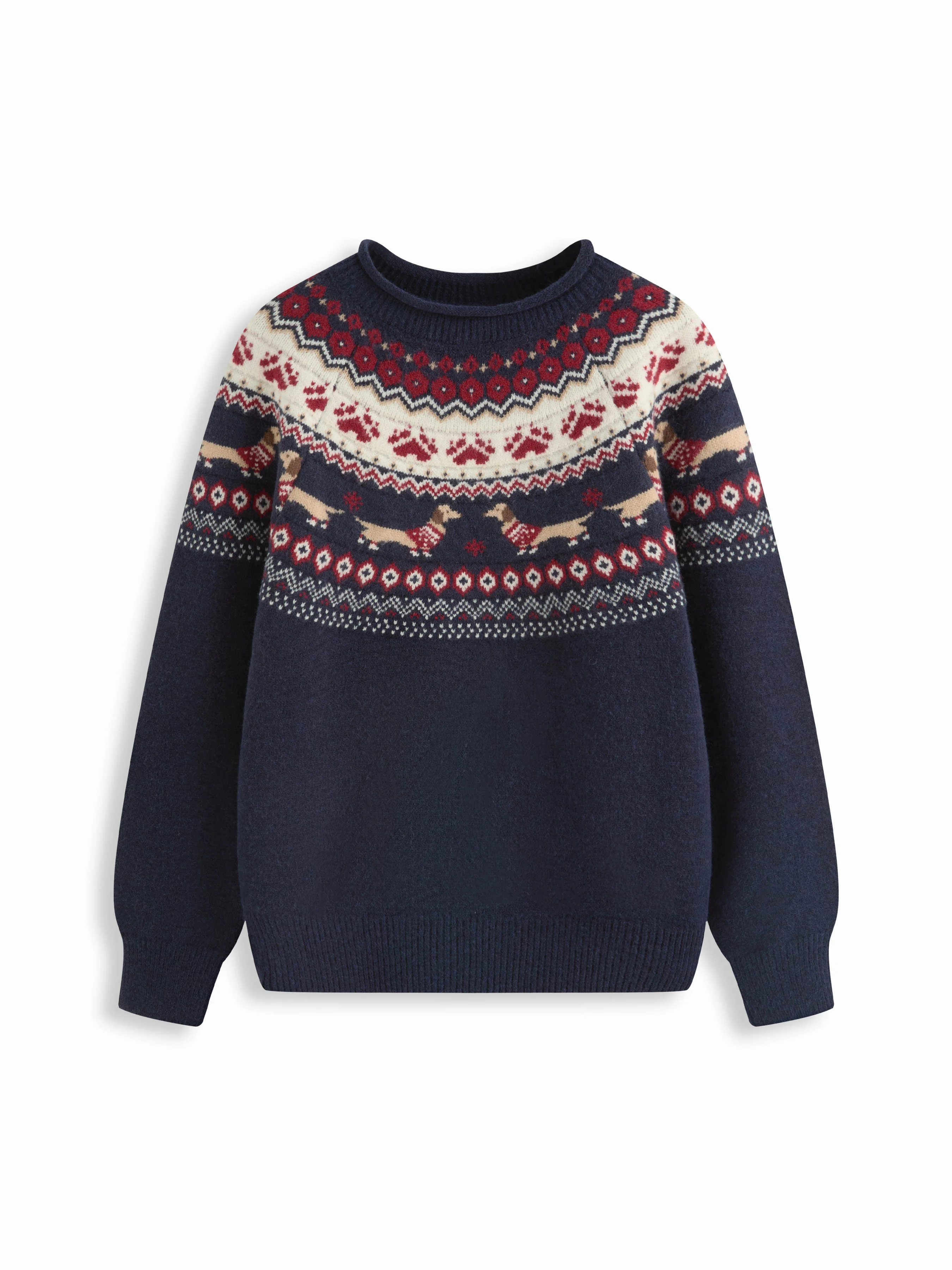 Dachshund Detail Round Neckline Oversized Sweater